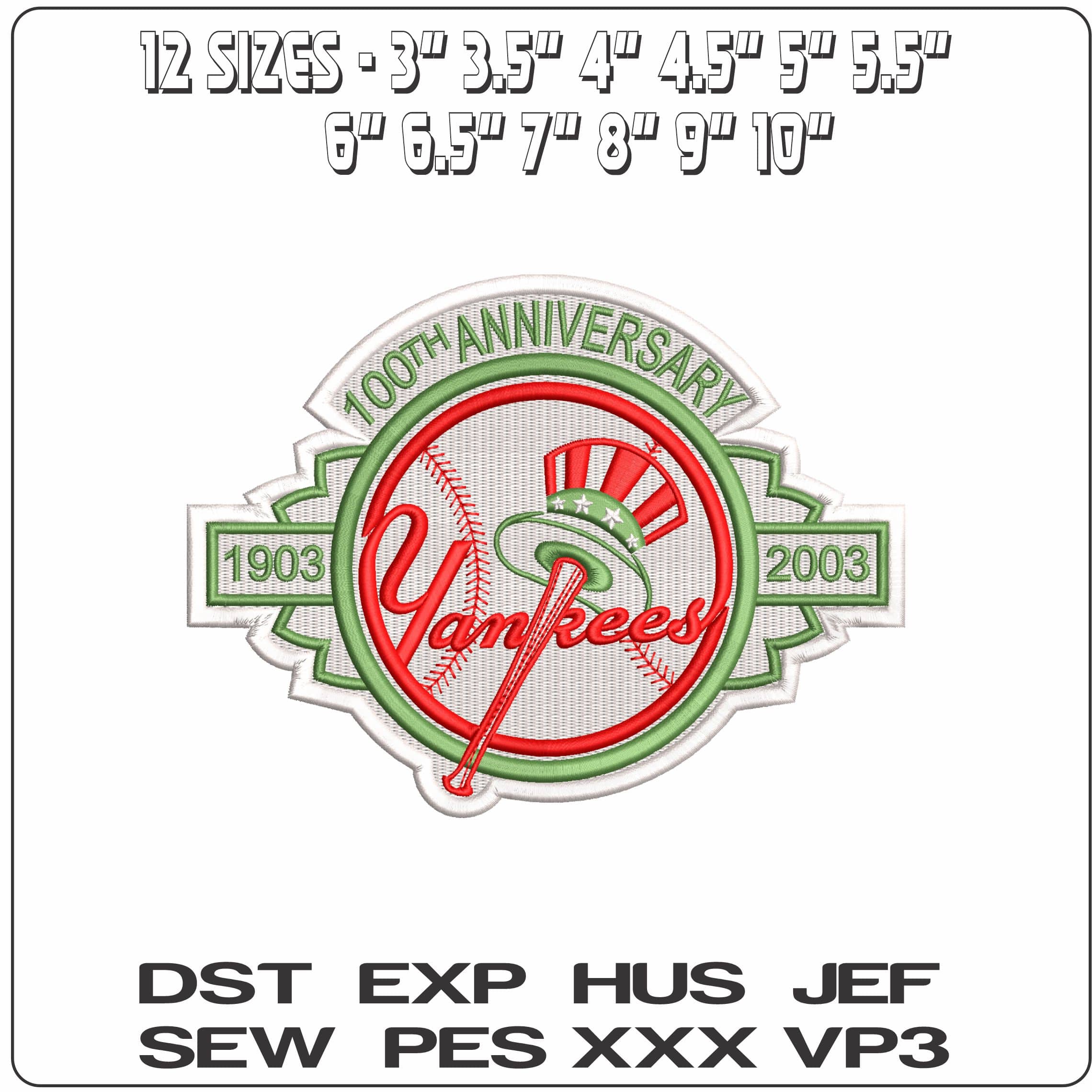 100 ANNIVERSARY YANKEES  - Elegant embroidery design file - instant download — view 2