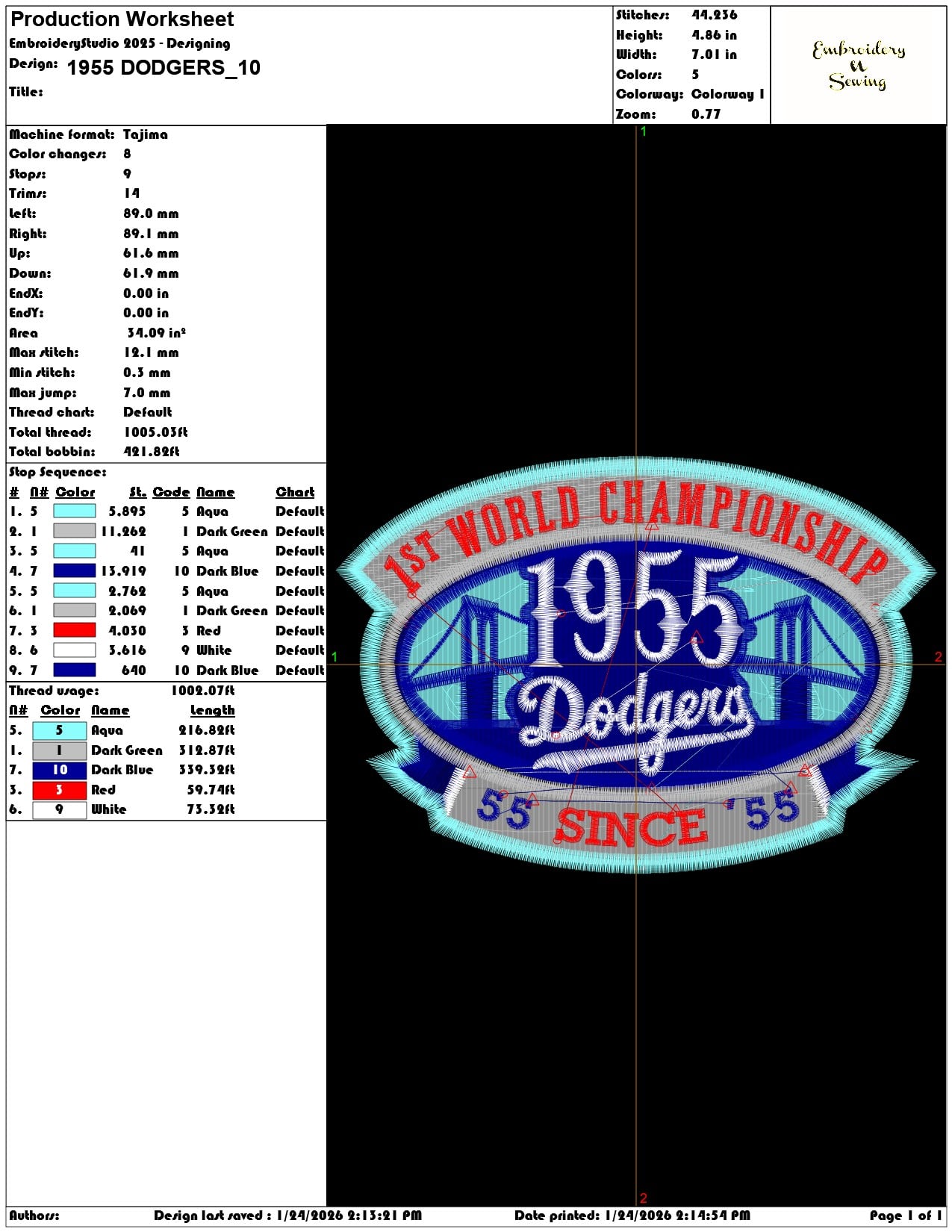 1955 DODGERS  - Elegant embroidery design file - instant download — view 3