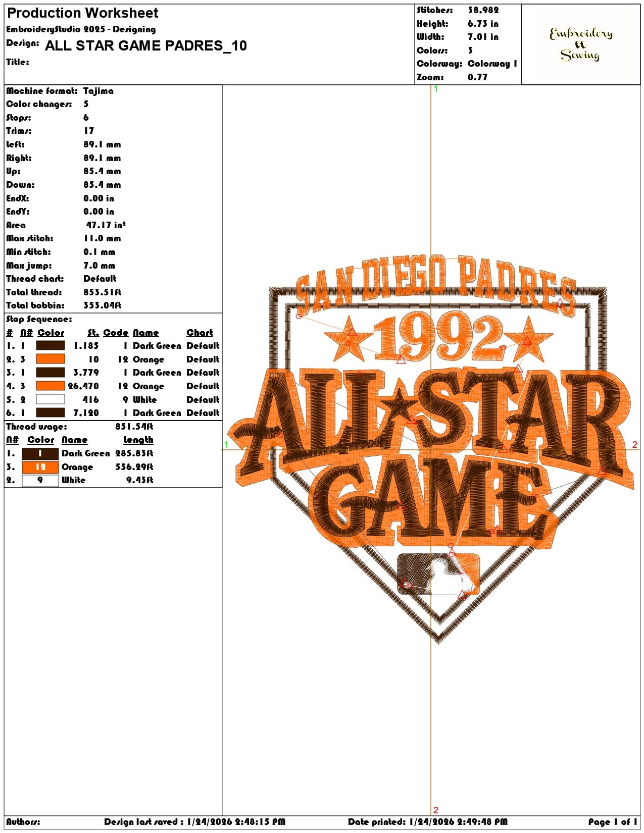 ALL STAR GAME PADRES   - Elegant embroidery design file - instant download — view 3