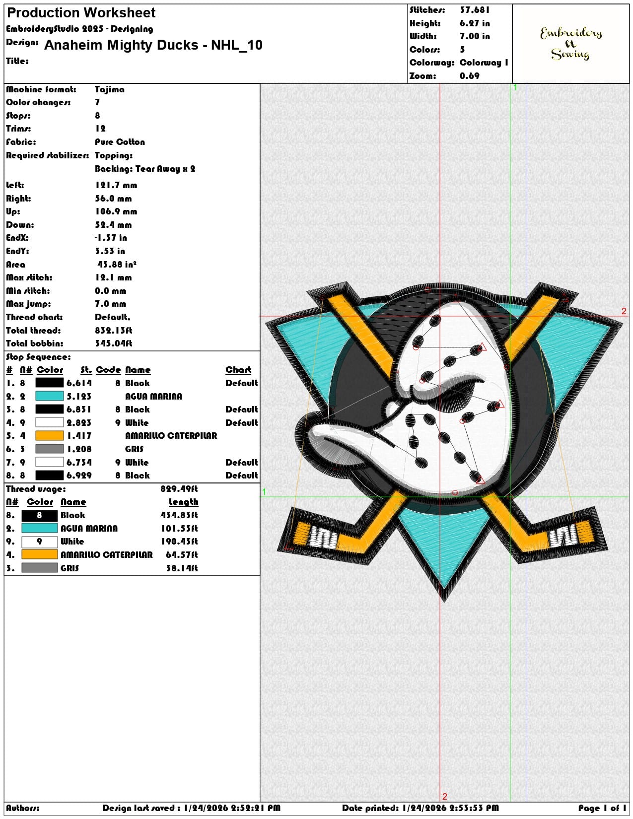 Anaheim Mighty Ducks NHL   - Elegant embroidery design file - instant download — view 3