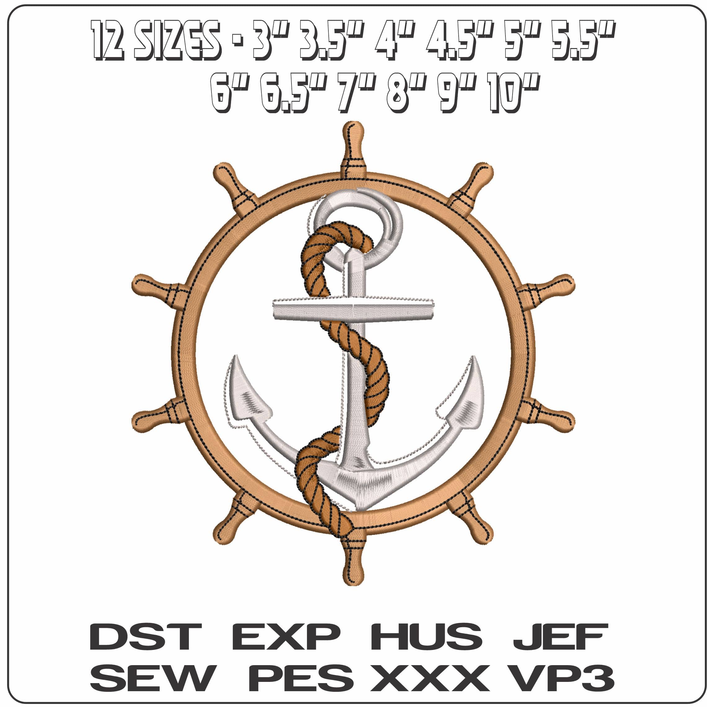 Anchor Rope and Ships Helm   - Elegant embroidery design file - instant download — view 2
