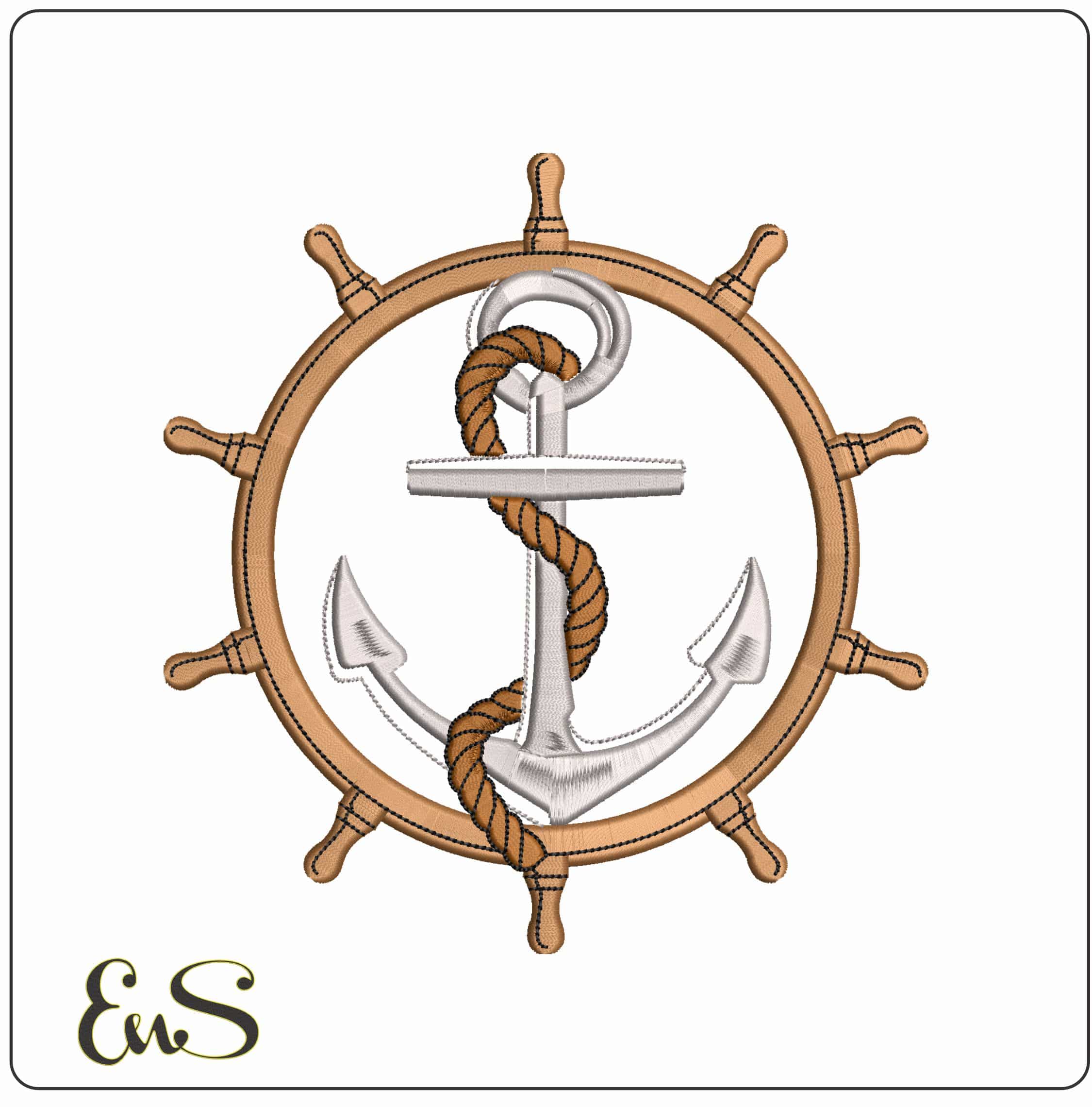 Anchor Rope and Ships Helm   - Elegant embroidery design file - instant download
