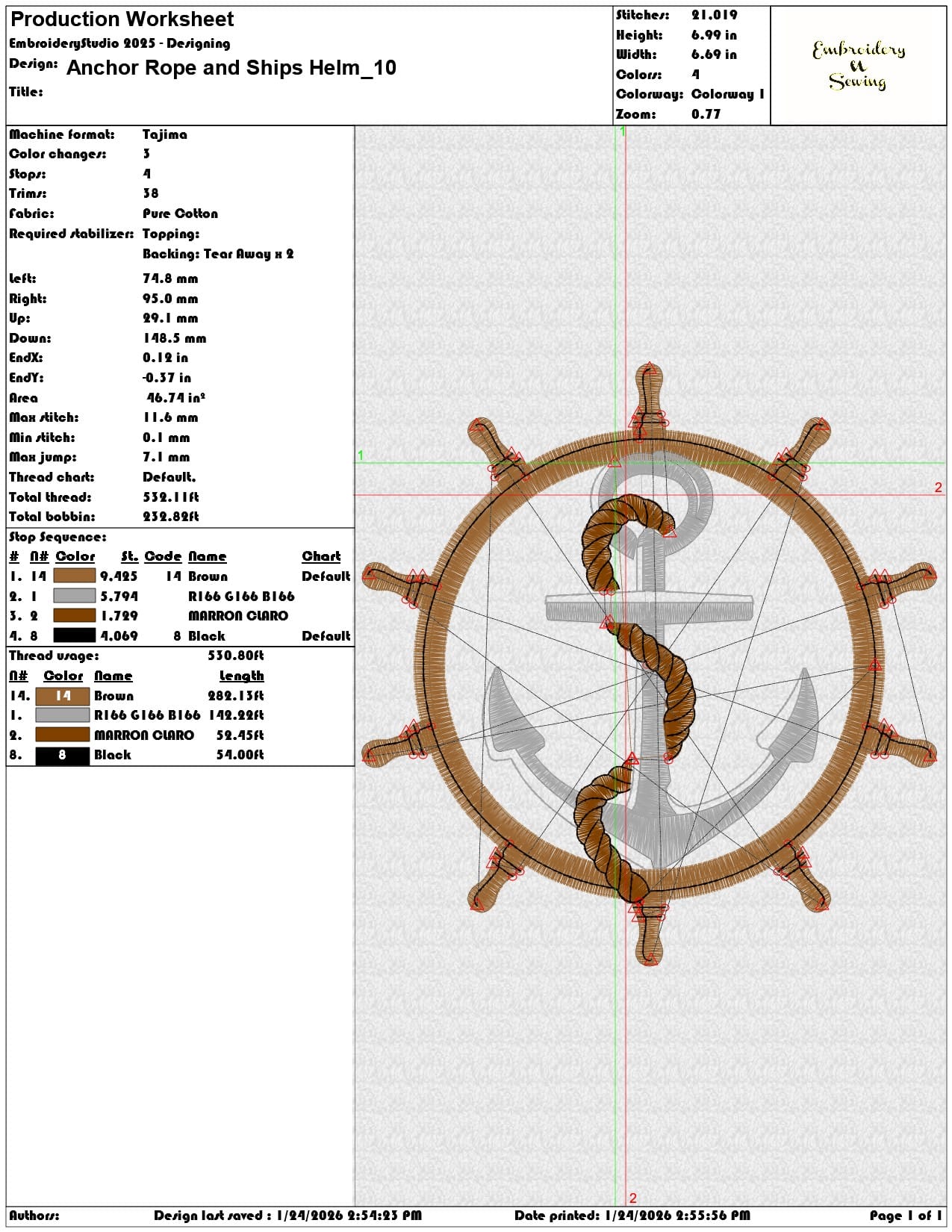 Anchor Rope and Ships Helm   - Elegant embroidery design file - instant download — view 3