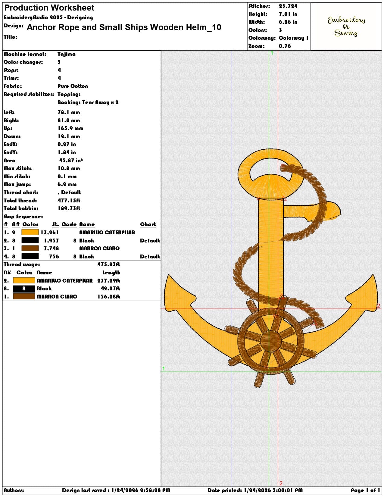 Anchor Rope and Small Ships Wooden Helm   - Elegant embroidery design file - instant download — view 3