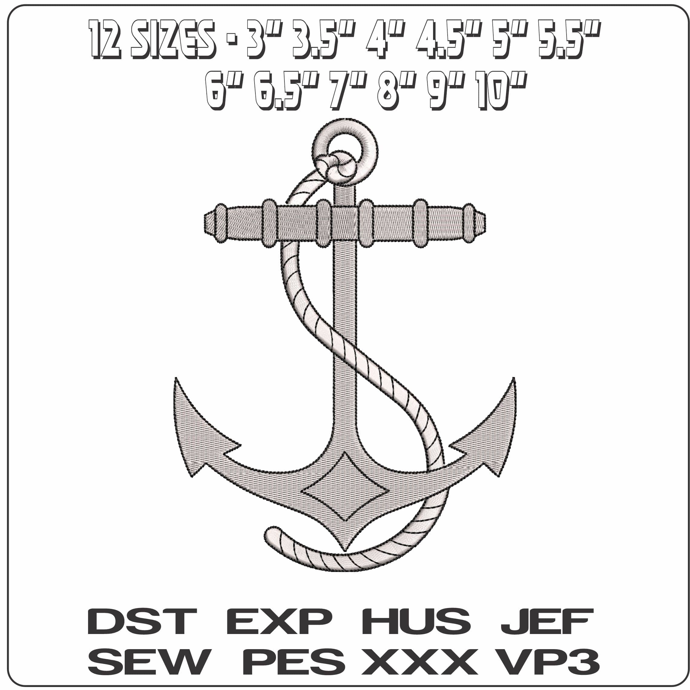 Anchor with Fine Rope   - Elegant embroidery design file - instant download — view 2