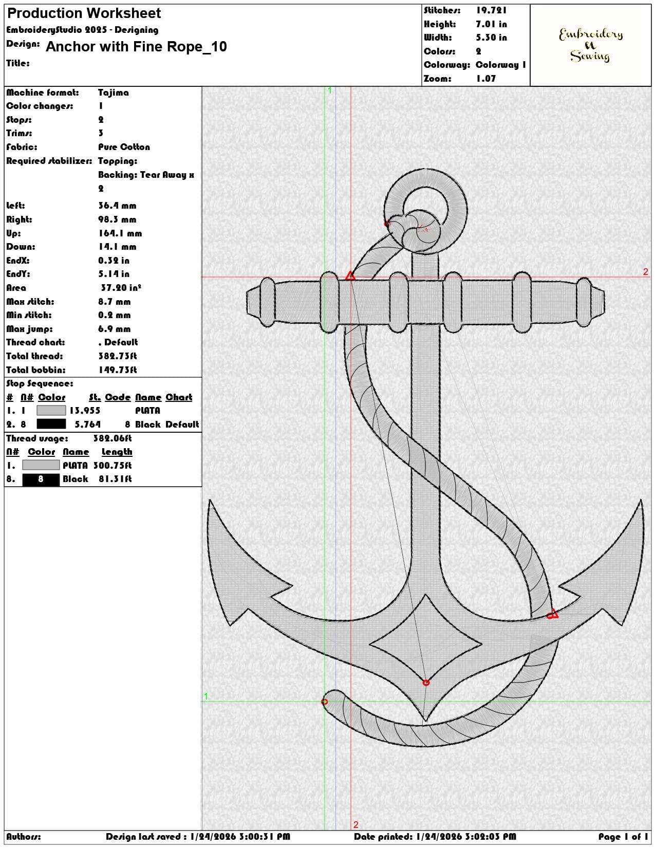 Anchor with Fine Rope   - Elegant embroidery design file - instant download — view 3