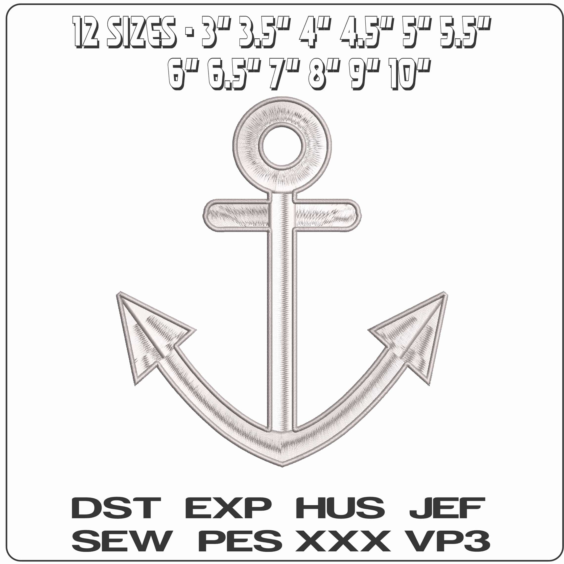 Anchor with Outline   - Elegant embroidery design file - instant download — view 2