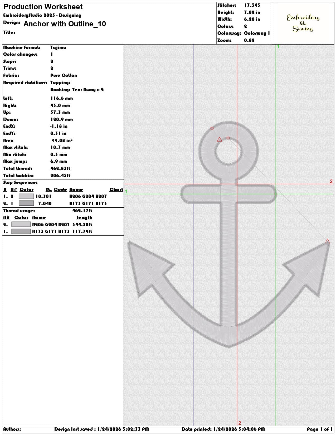 Anchor with Outline   - Elegant embroidery design file - instant download — view 3