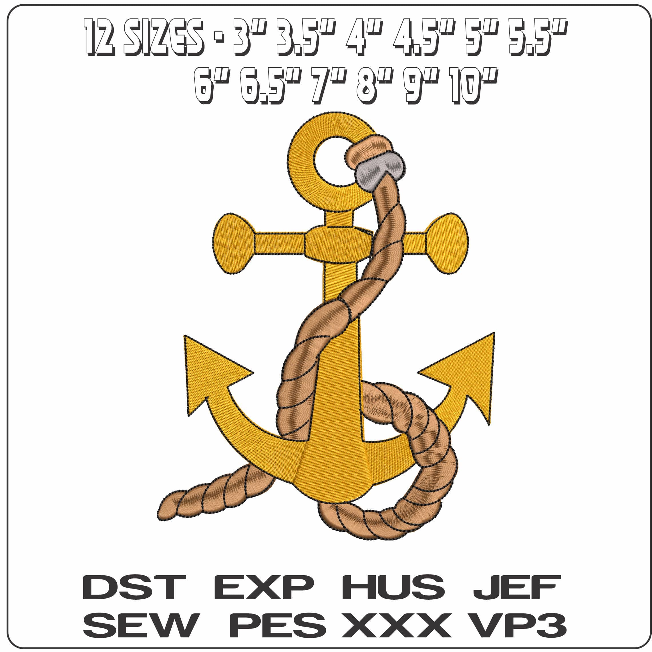 Anchor with Rope   - Elegant embroidery design file - instant download — view 2
