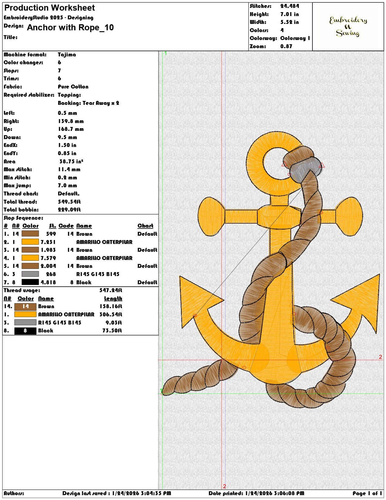 Anchor with Rope   - Elegant embroidery design file - instant download — view 3