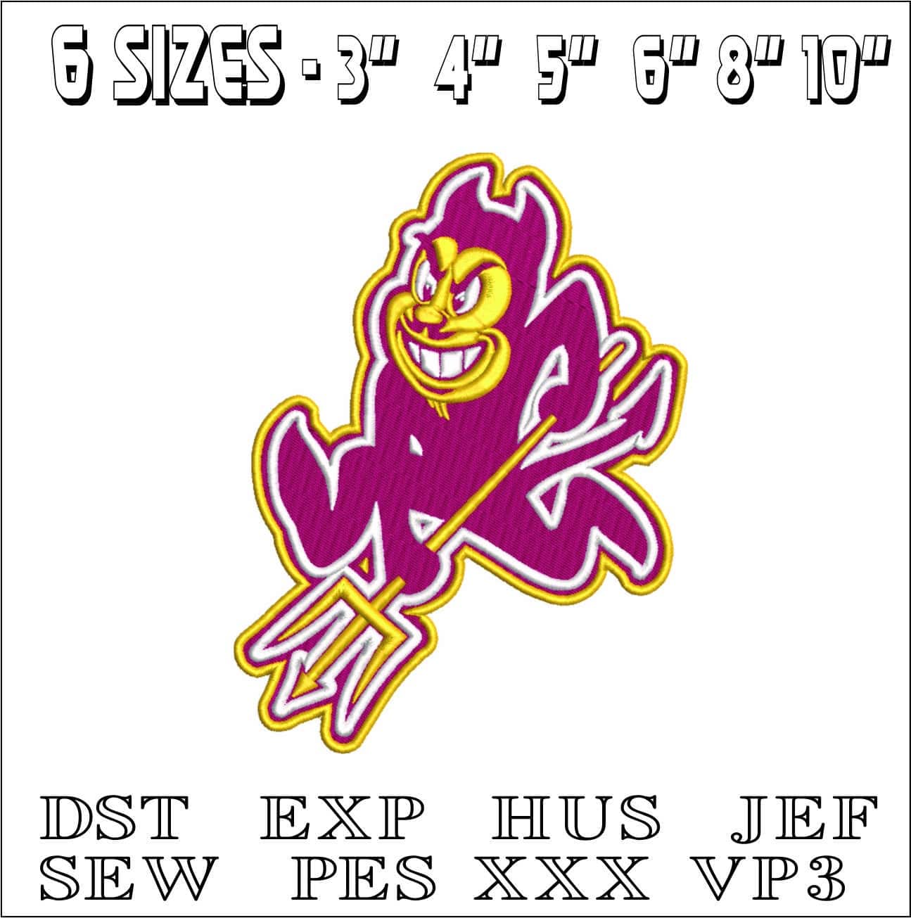 Arizona Sun Devil 1980   - Elegant embroidery design file - instant download — view 2