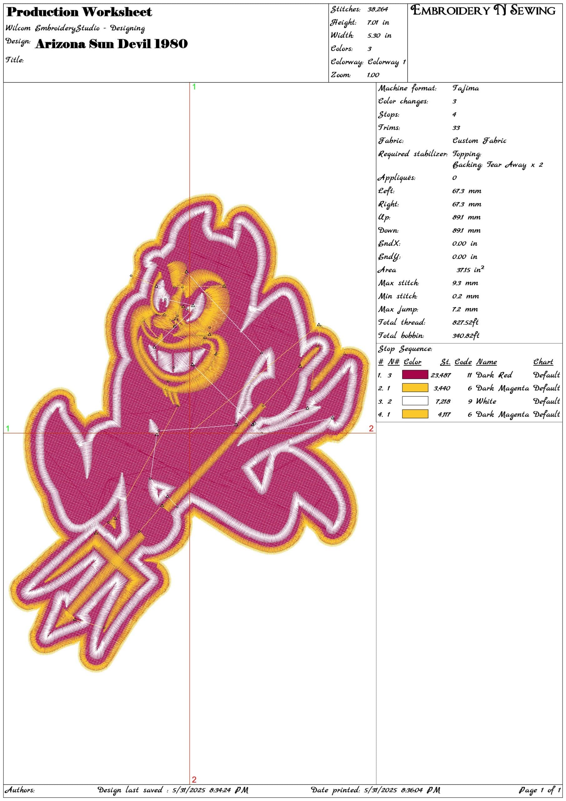 Arizona Sun Devil 1980   - Elegant embroidery design file - instant download — view 3
