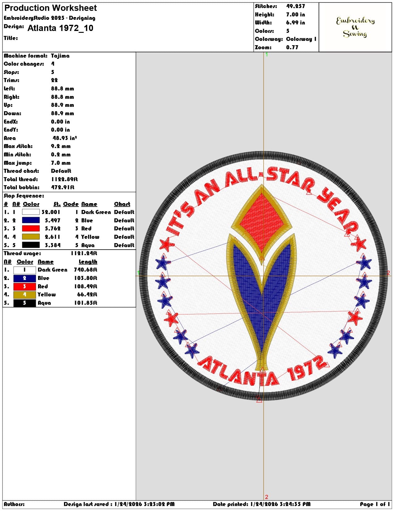 Atlanta 1972   - Elegant embroidery design file - instant download — view 3