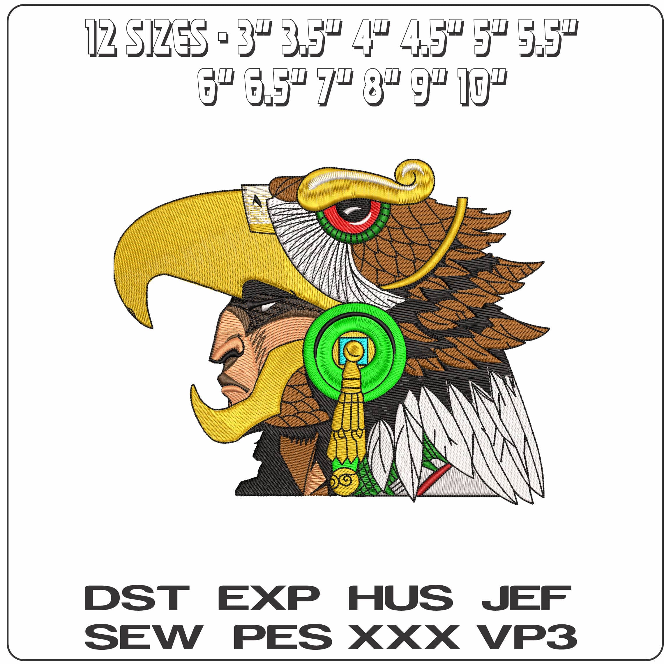 Aztec Eagle Wariror Cuauhpipiltin Country   - Elegant embroidery design file - instant download — view 2