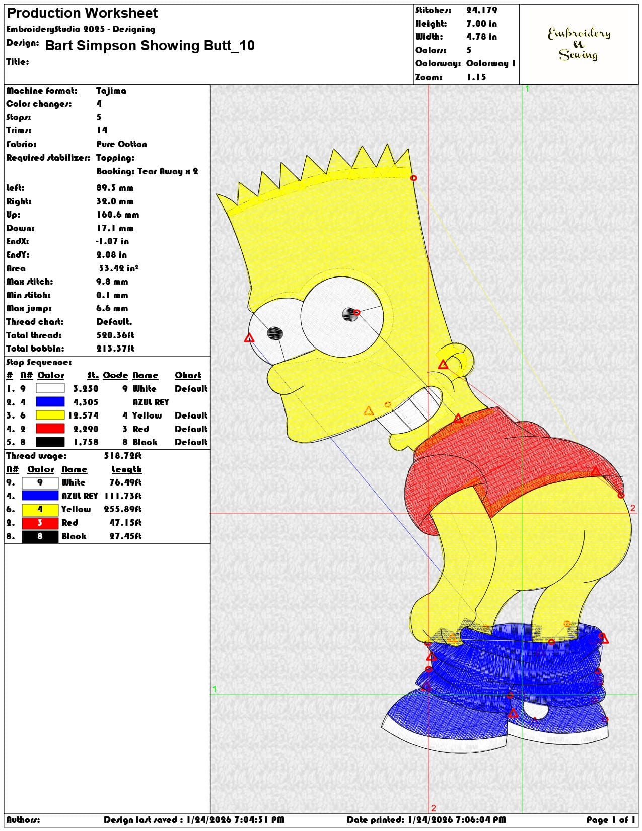 Bart Simpson Showing Butt   - Elegant embroidery design file - instant download — view 3