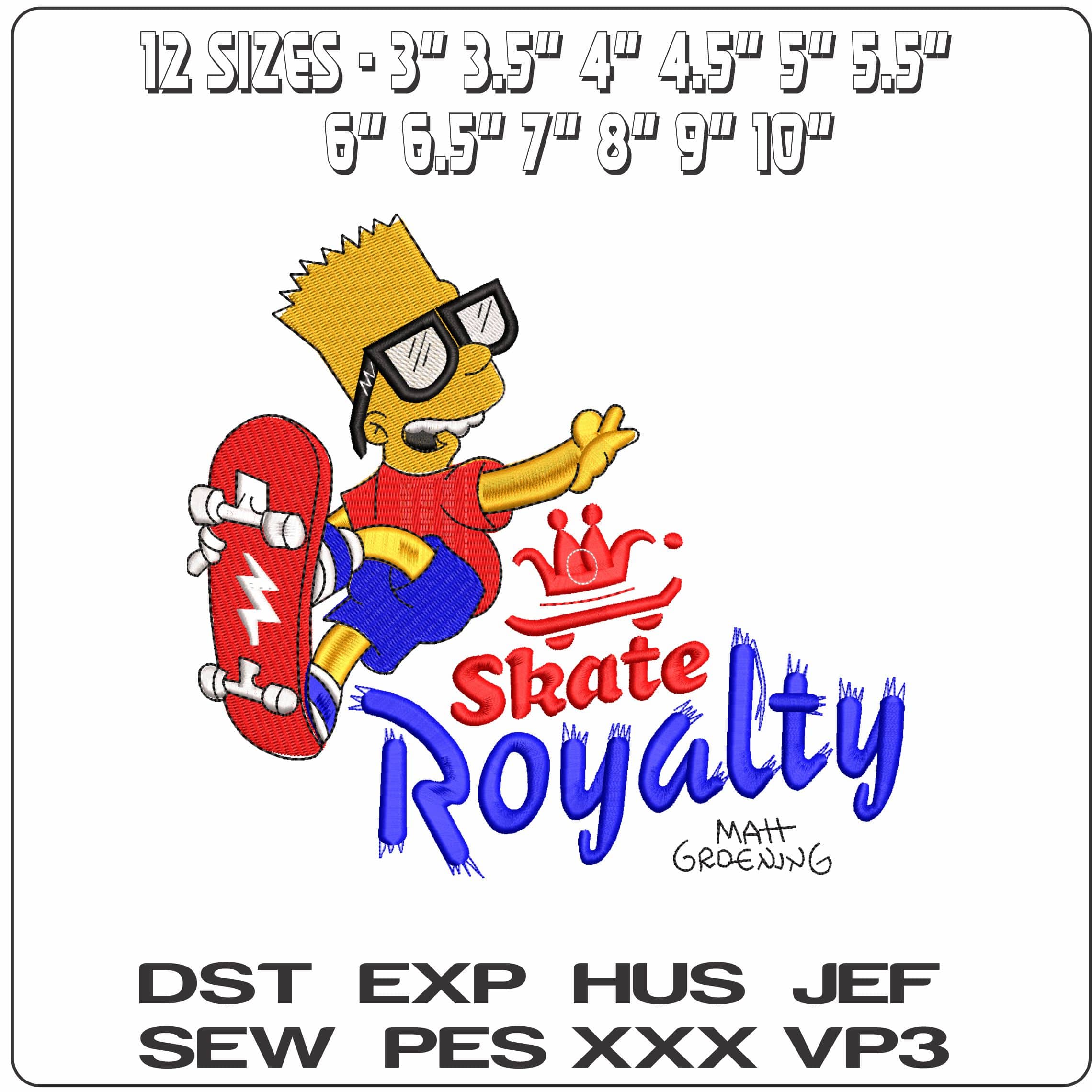 Bart Simpson Skate Royalty The Simspons   - Elegant embroidery design file - instant download — view 2