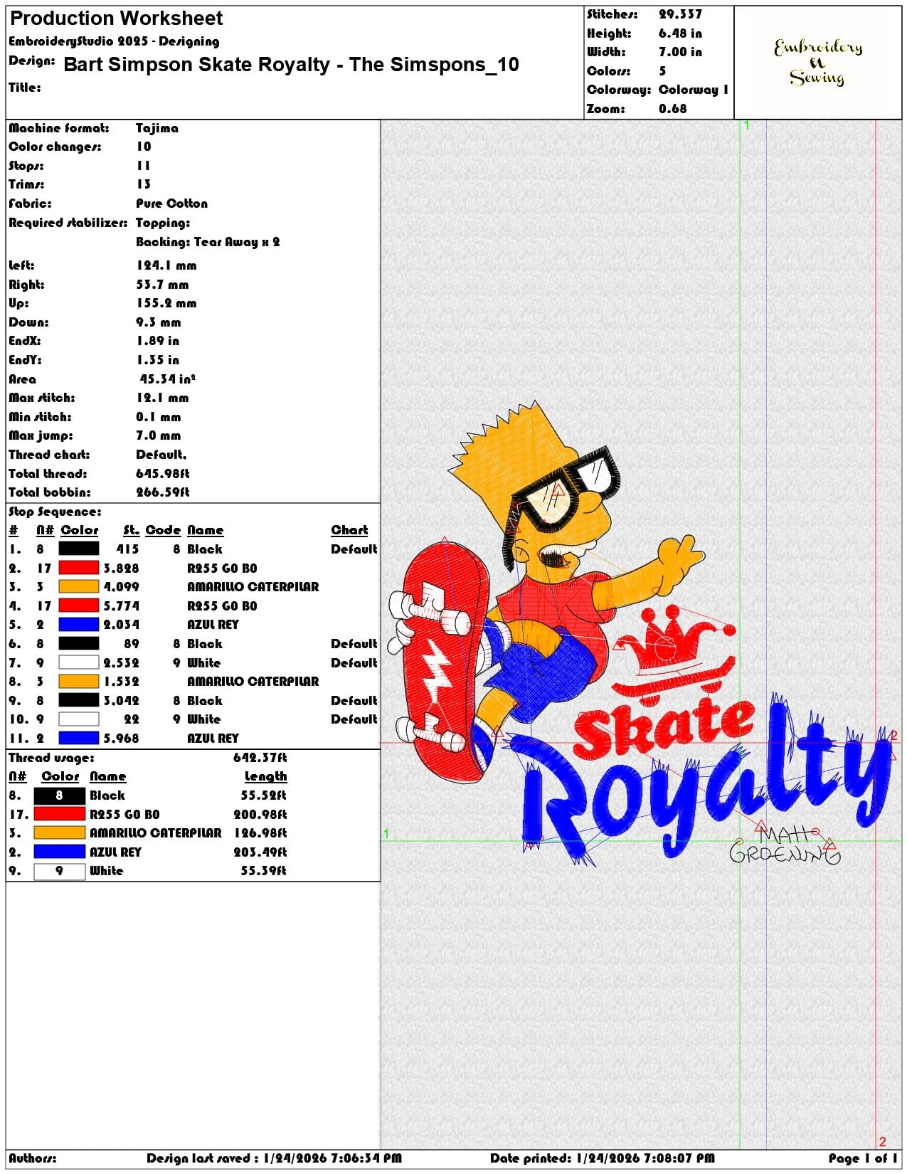 Bart Simpson Skate Royalty The Simspons   - Elegant embroidery design file - instant download — view 3