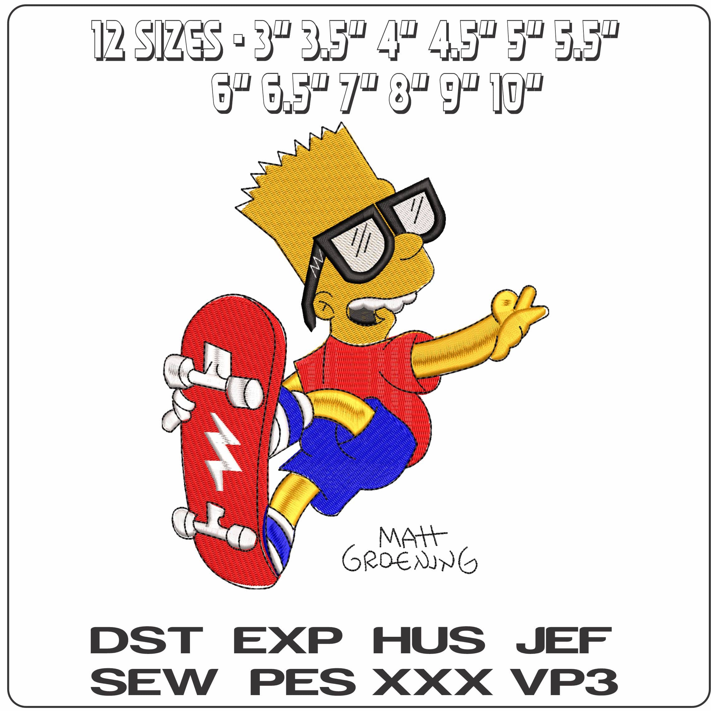 Bart Simpson Skateboard magic The Simspons   - Elegant embroidery design file - instant download — view 2