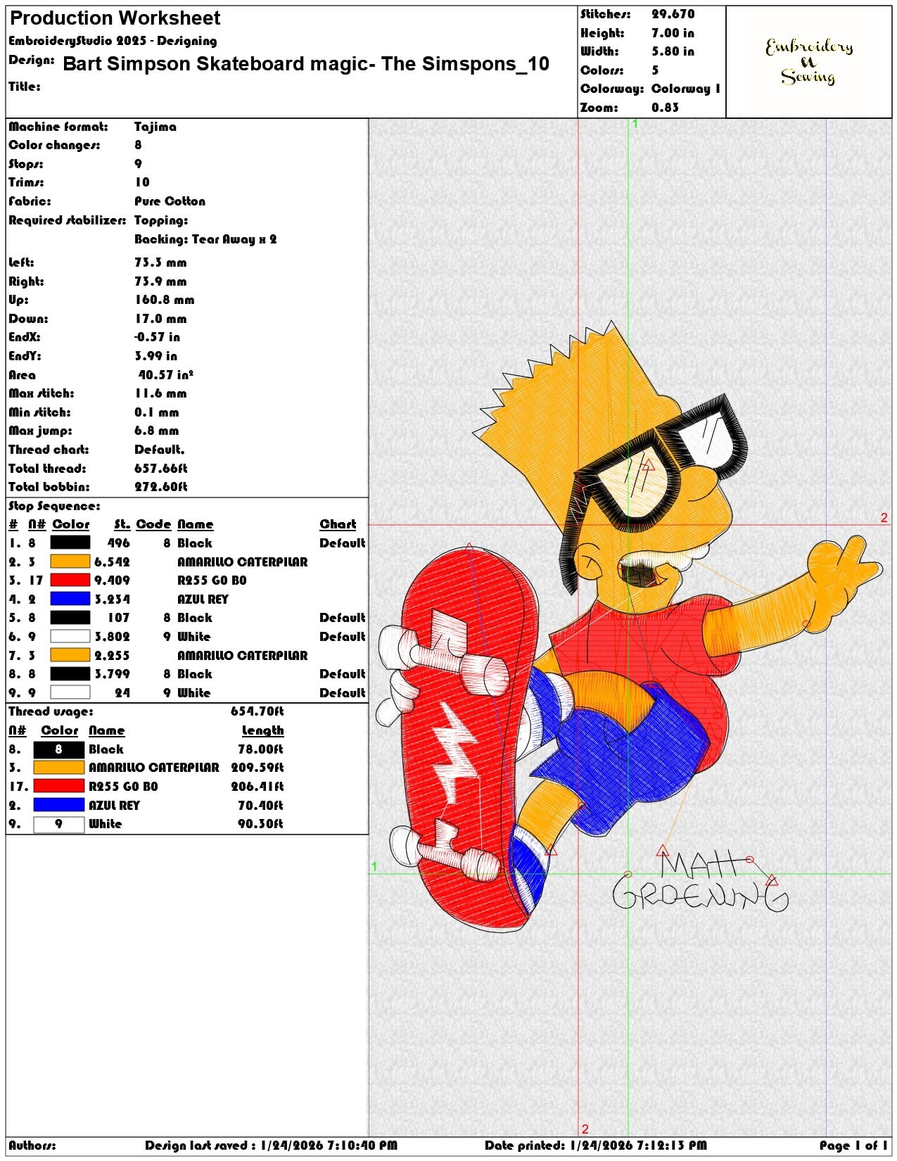 Bart Simpson Skateboard magic The Simspons   - Elegant embroidery design file - instant download — view 3