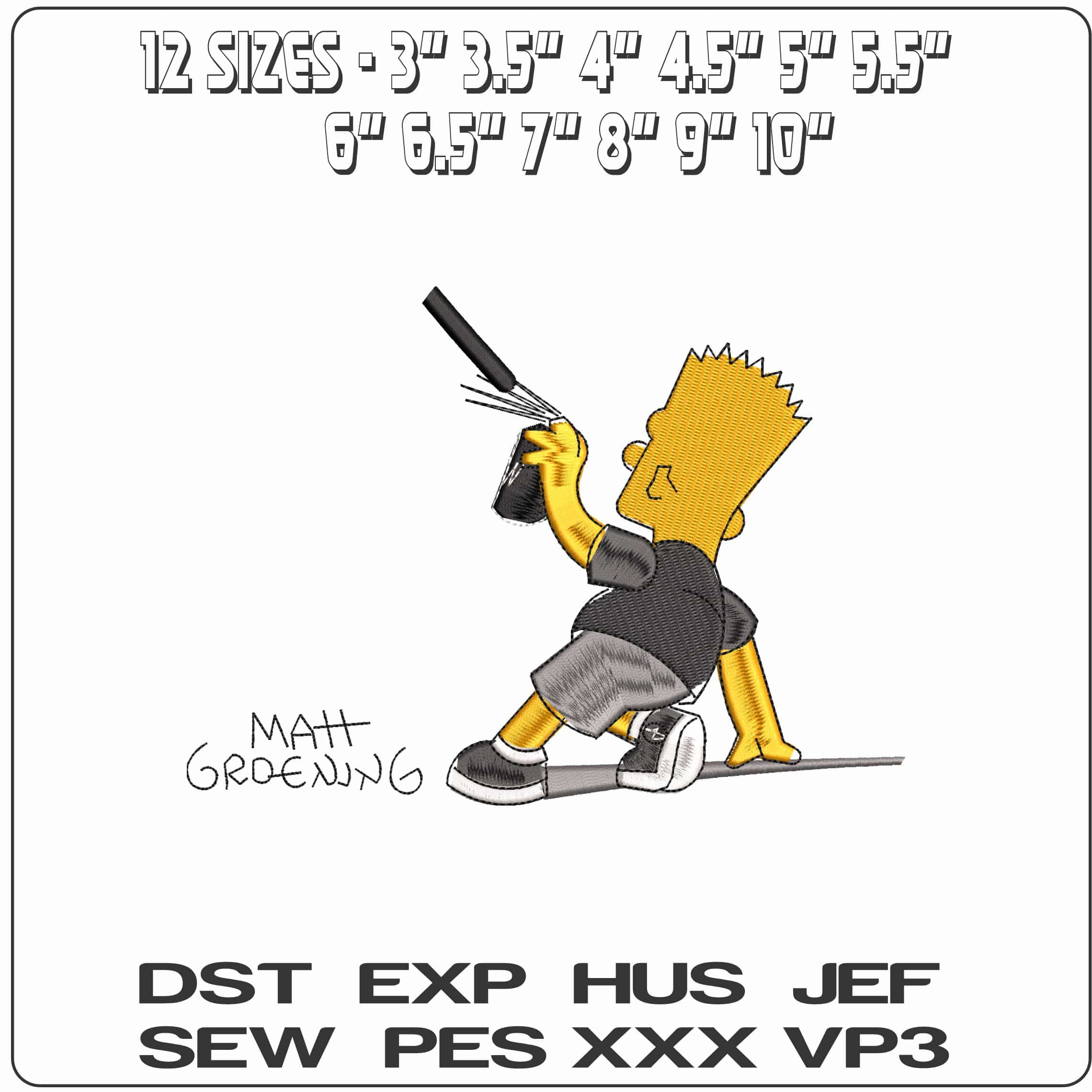 Bart Simpson Spray The Simspons   - Elegant embroidery design file - instant download — view 2