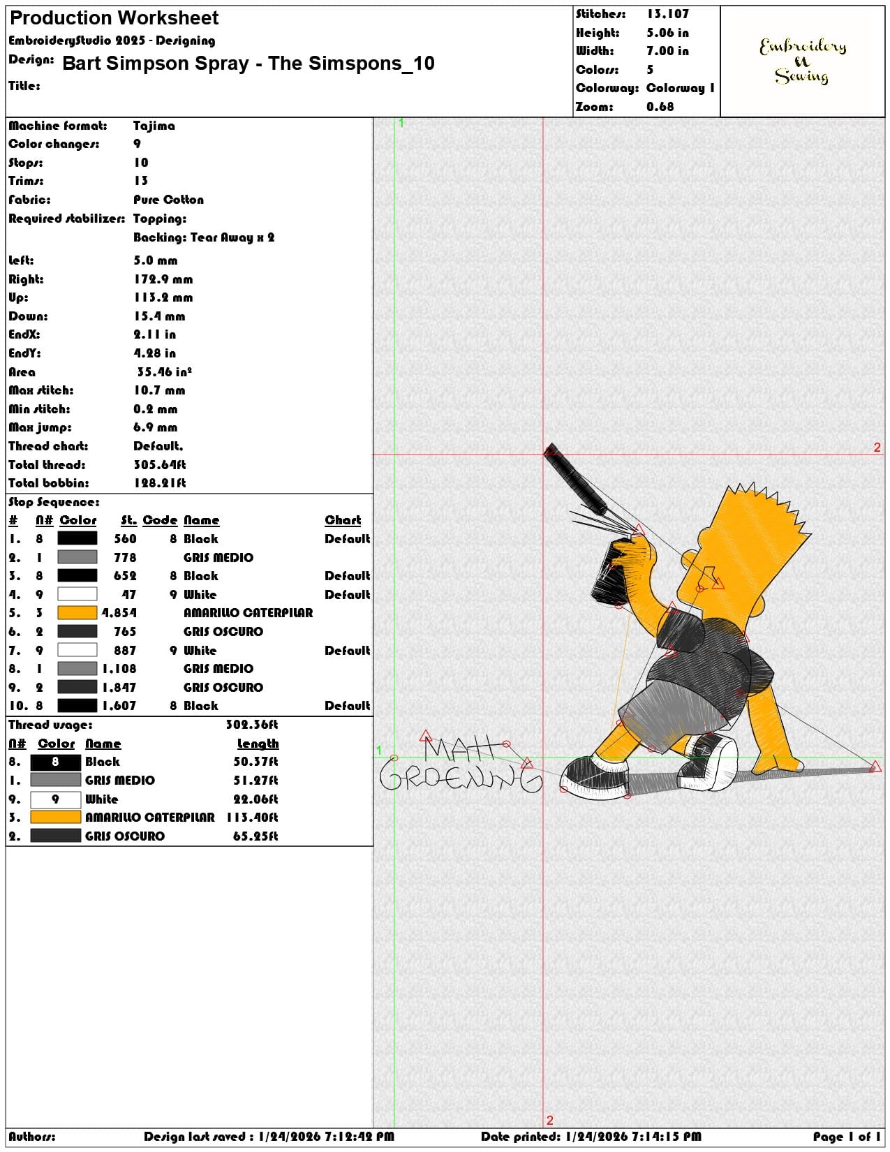 Bart Simpson Spray The Simspons   - Elegant embroidery design file - instant download — view 3