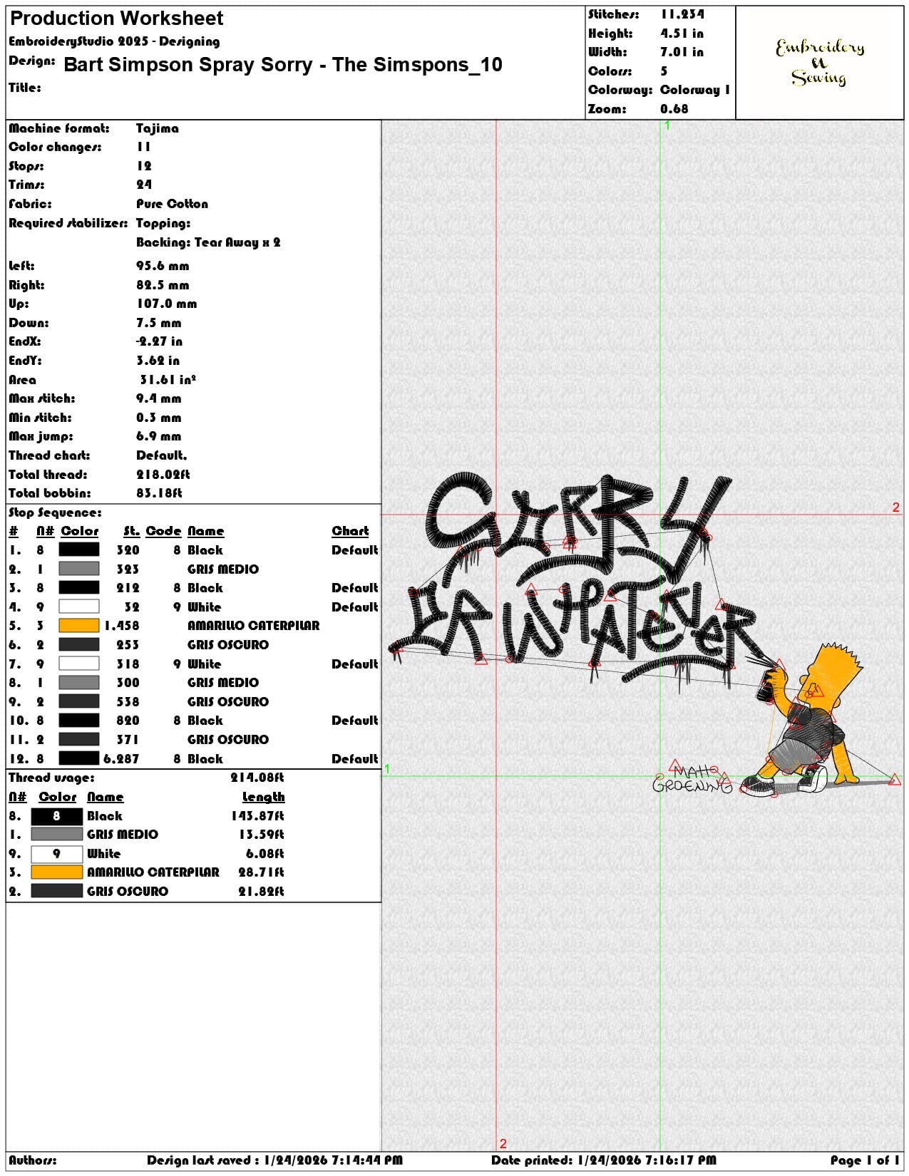 Bart Simpson Spray Sorry The Simspons   - Elegant embroidery design file - instant download — view 3