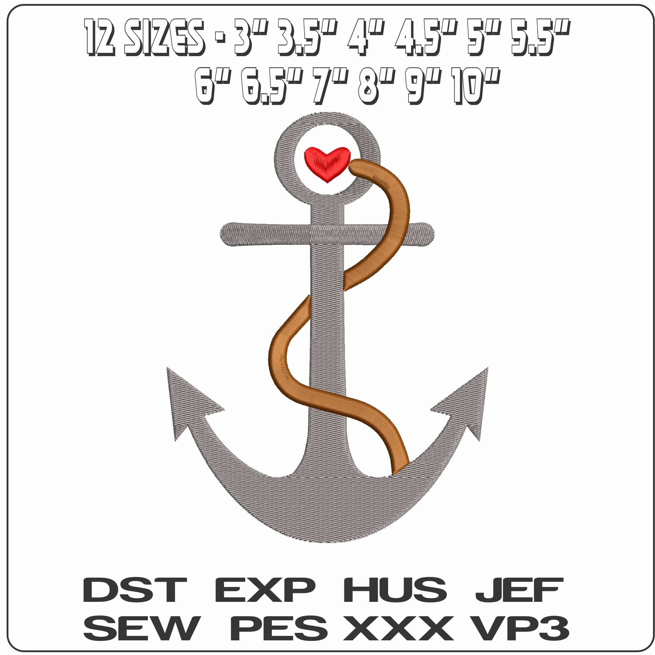 Basic Anchor Rope   - Elegant embroidery design file - instant download — view 2
