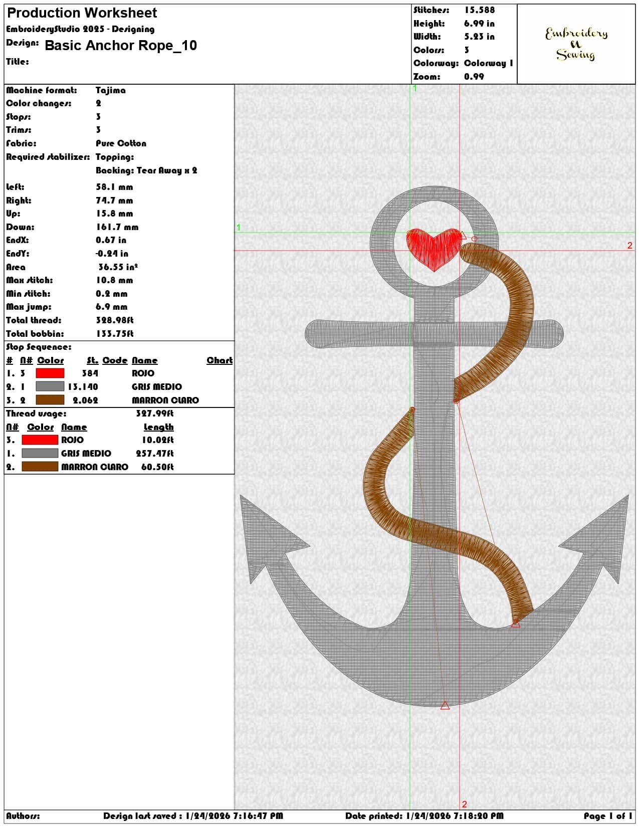 Basic Anchor Rope   - Elegant embroidery design file - instant download — view 3