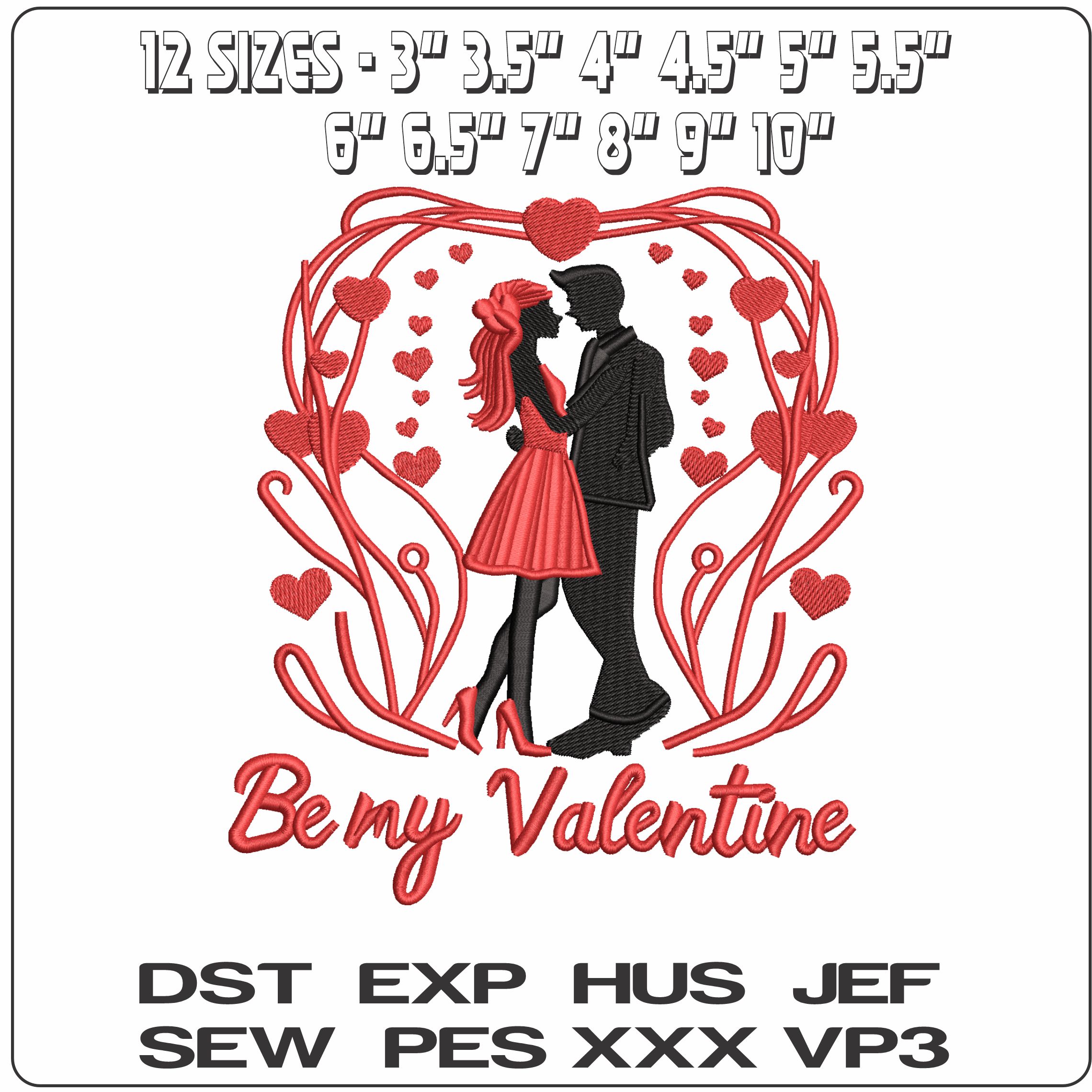 Be My Valentine Couple   - Elegant embroidery design file - instant download — view 2