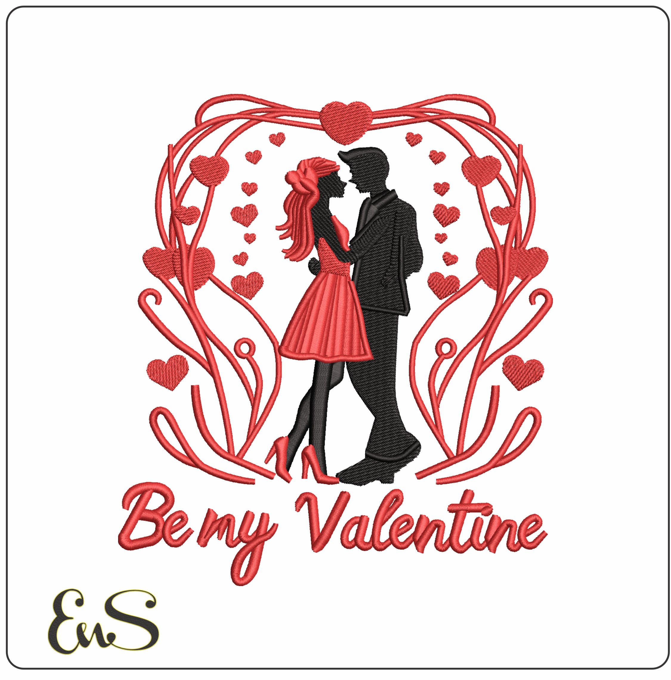 Be My Valentine Couple   - Elegant embroidery design file - instant download