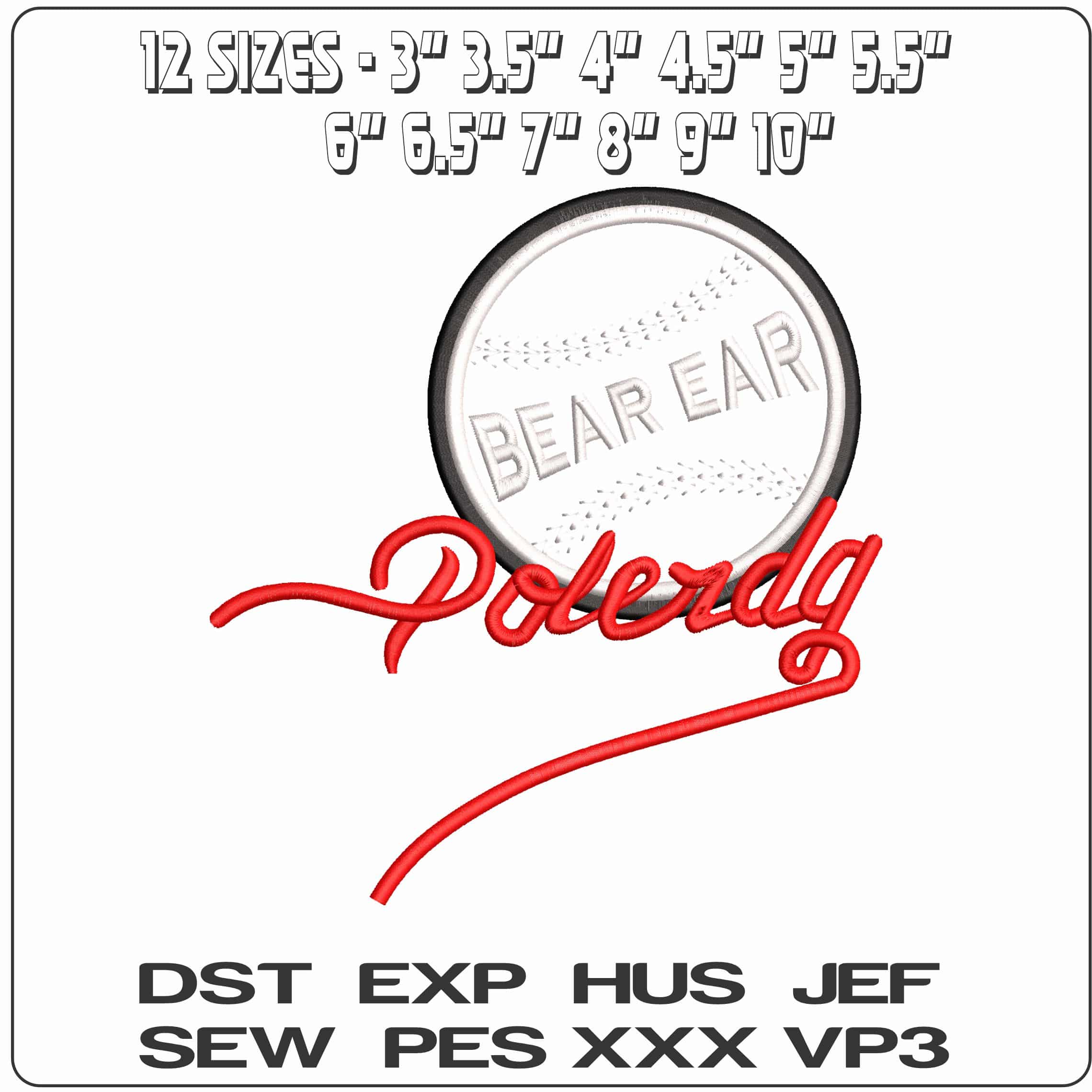 Bear Ear Polerdg Baseball    - Elegant embroidery design file - instant download — view 2