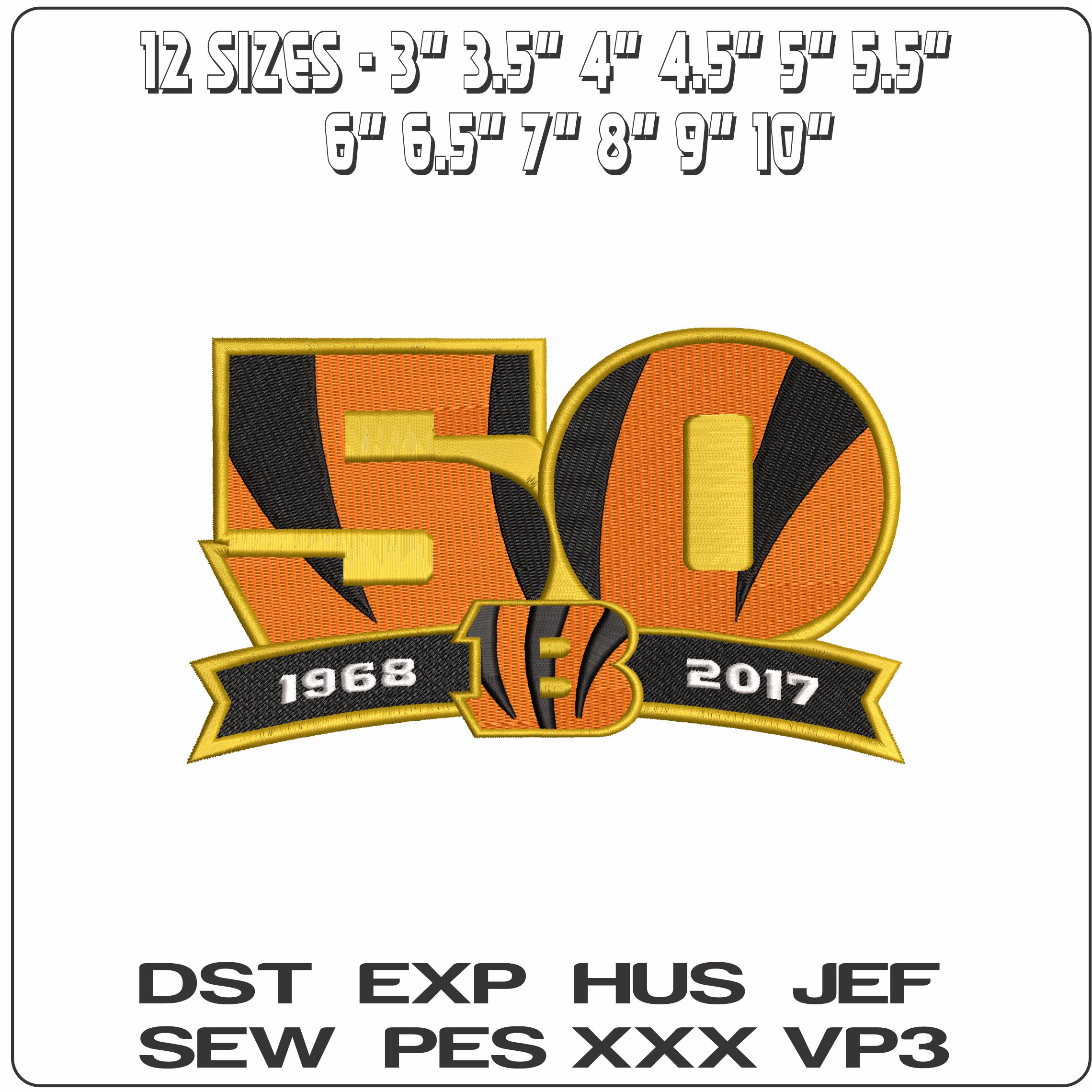 Bengals 50    - Elegant embroidery design file - instant download — view 2