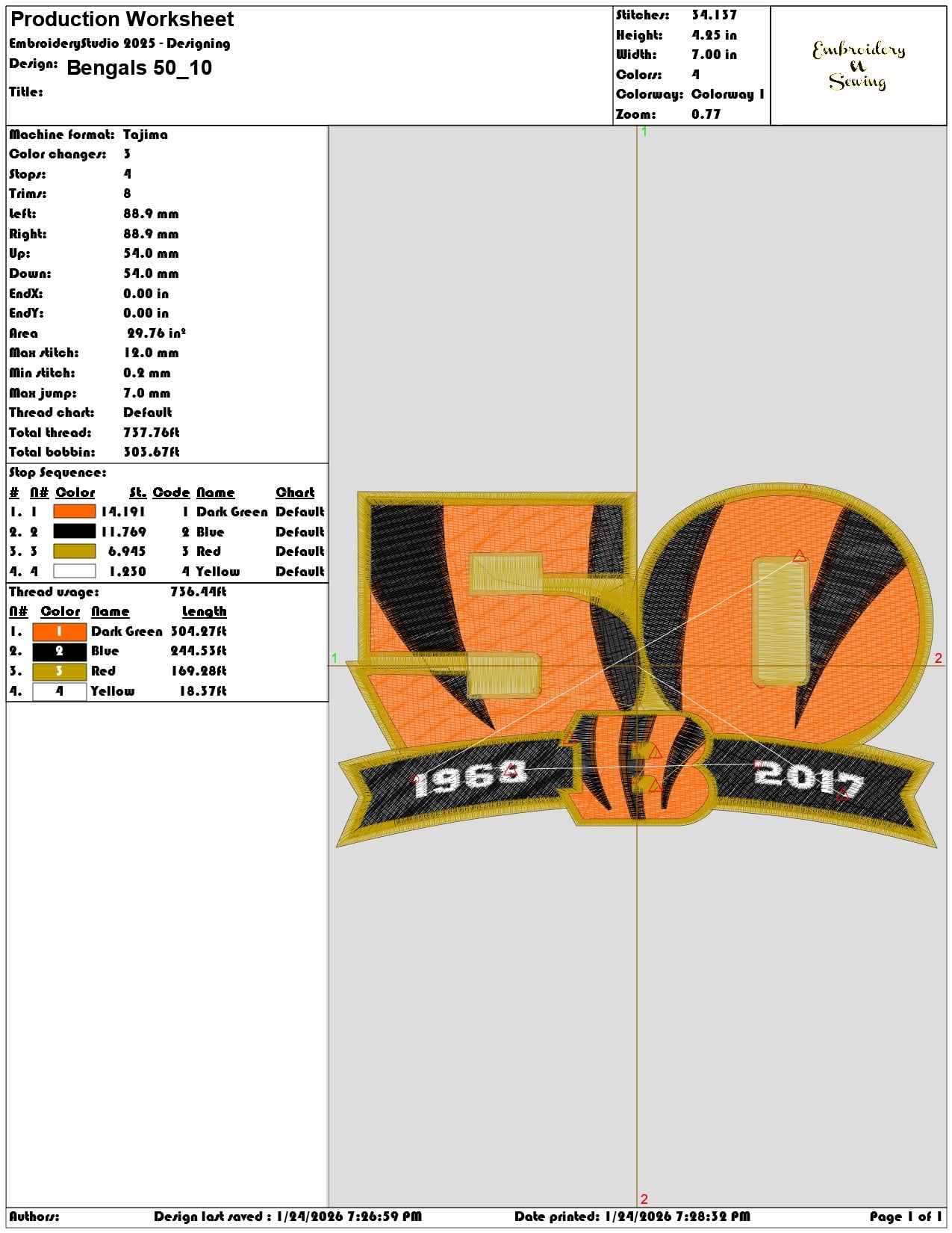 Bengals 50    - Elegant embroidery design file - instant download — view 3