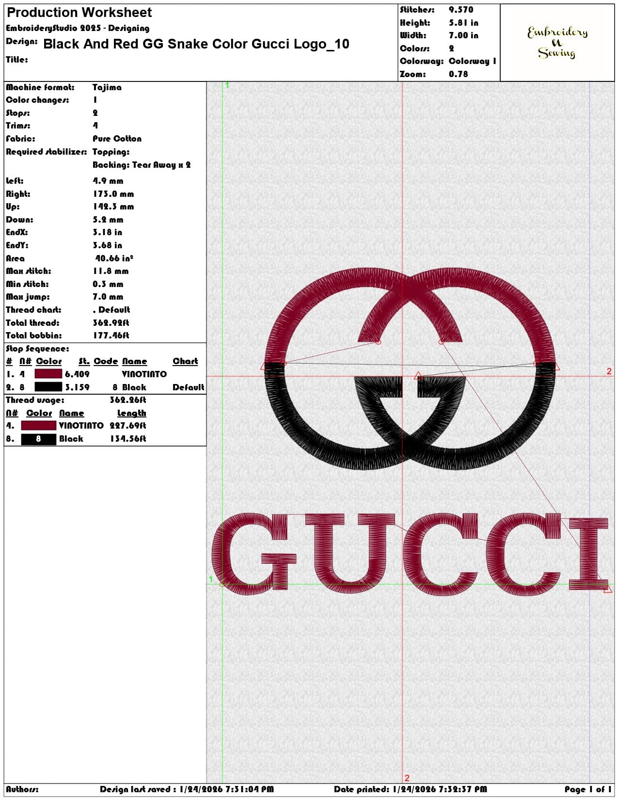 Black And Red GG Snake Color Gucci Logo    - Elegant embroidery design file - instant download — view 3