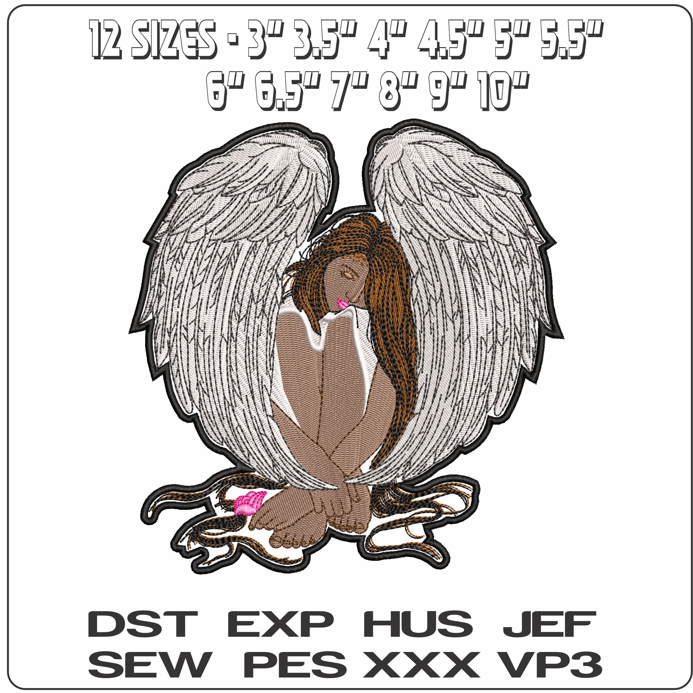 Black Ladie Angel    - Elegant embroidery design file - instant download — view 2