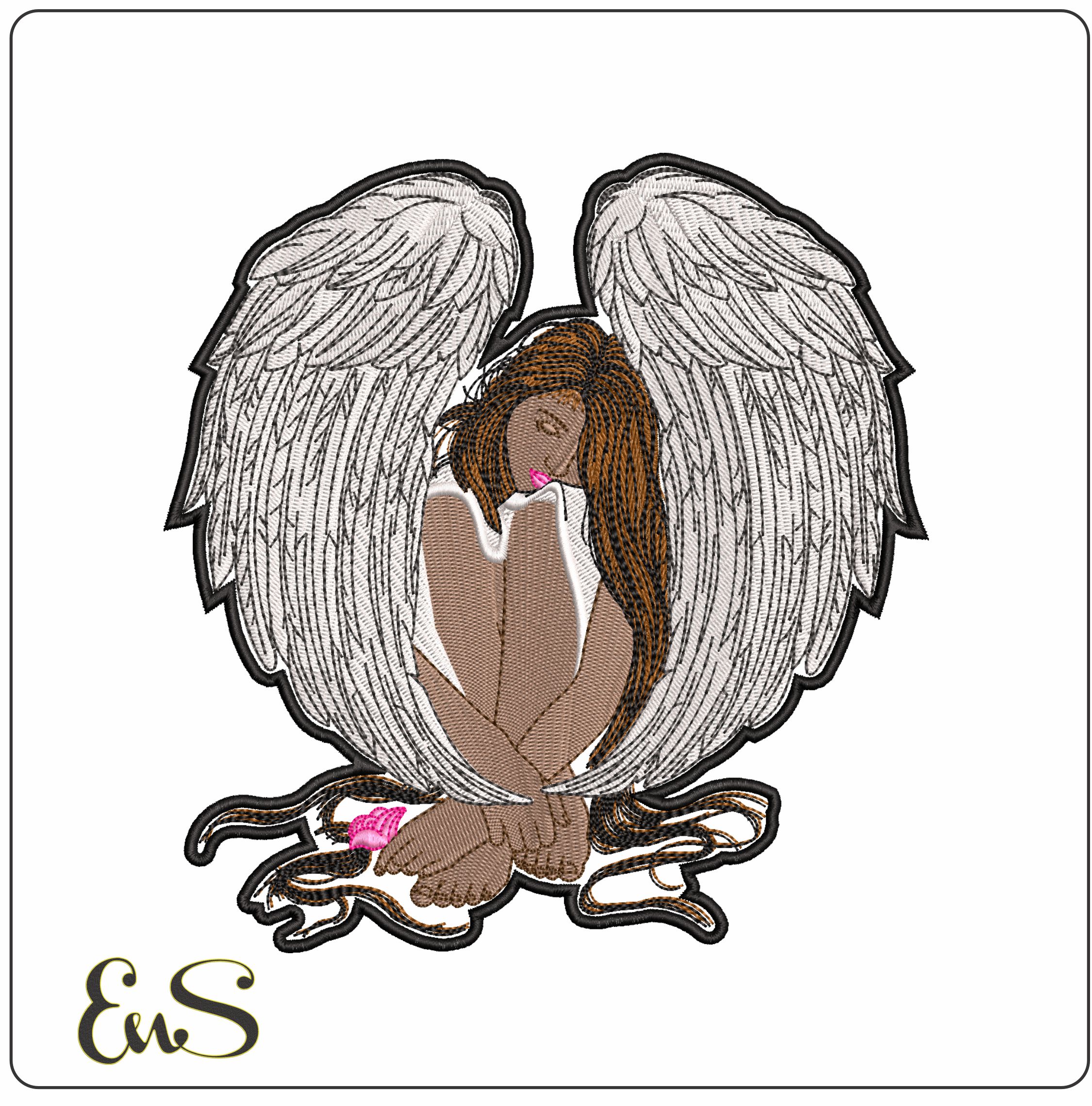 Black Ladie Angel    - Elegant embroidery design file - instant download