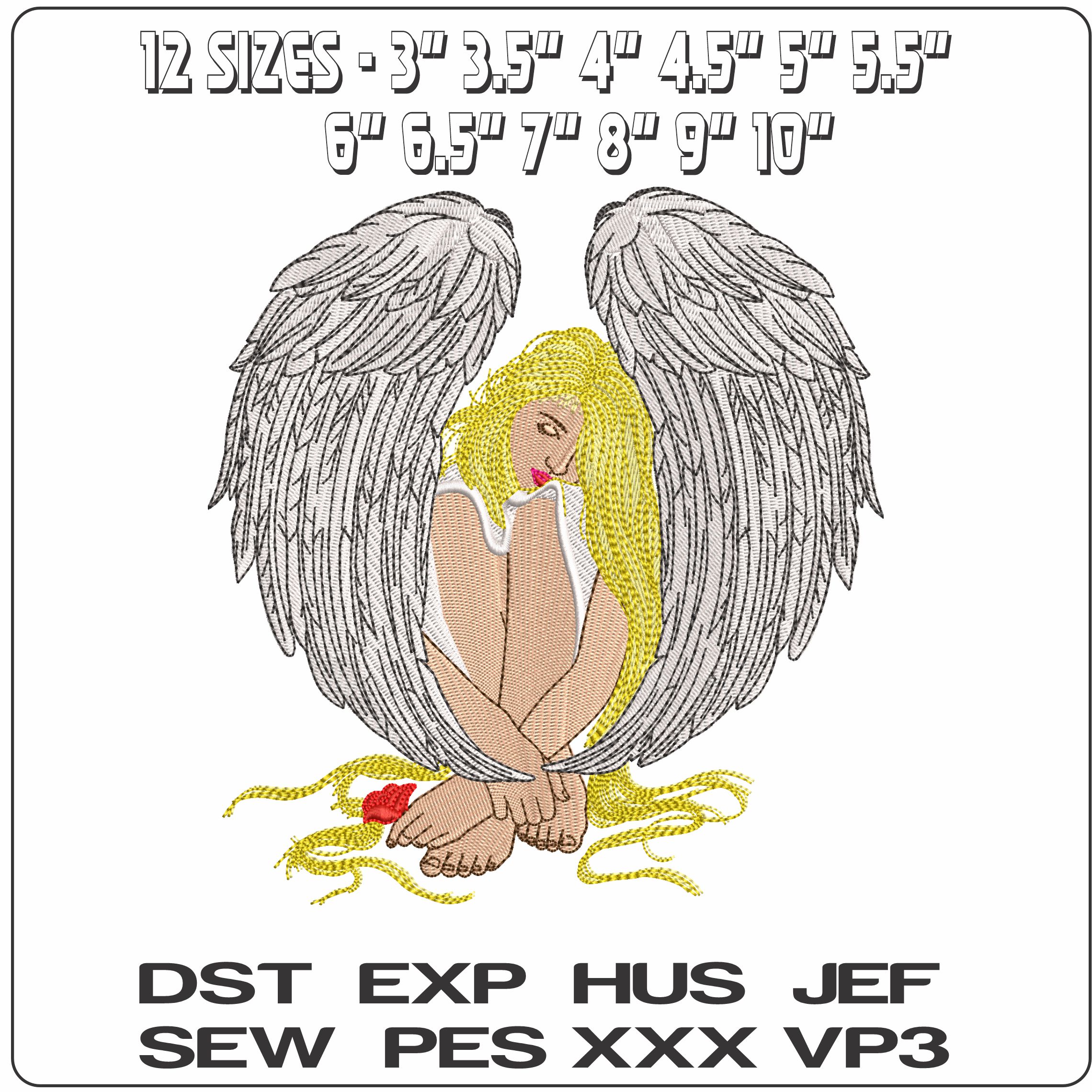 Blond Female Angel    - Elegant embroidery design file - instant download — view 2