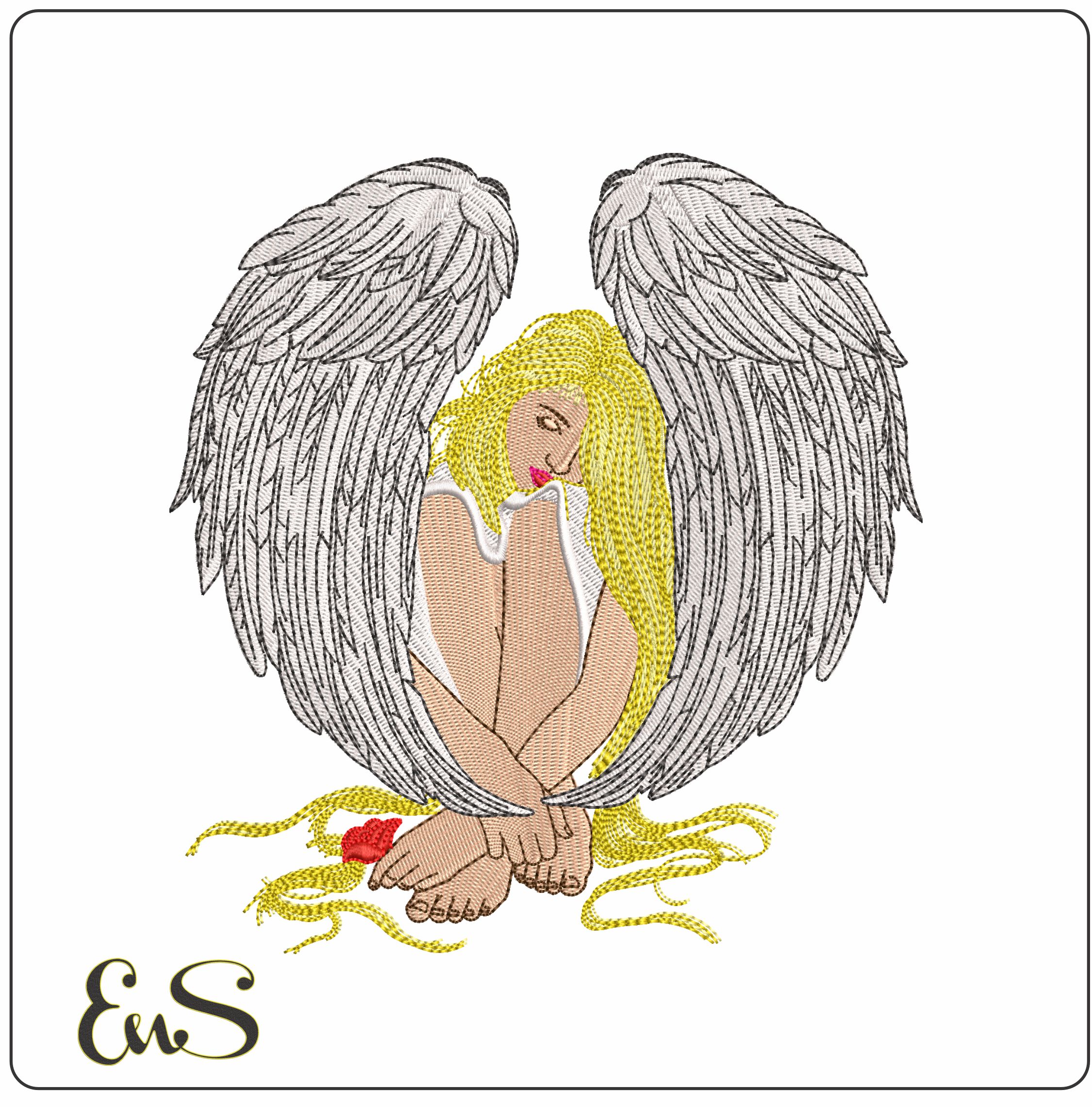 Blond Female Angel    - Elegant embroidery design file - instant download