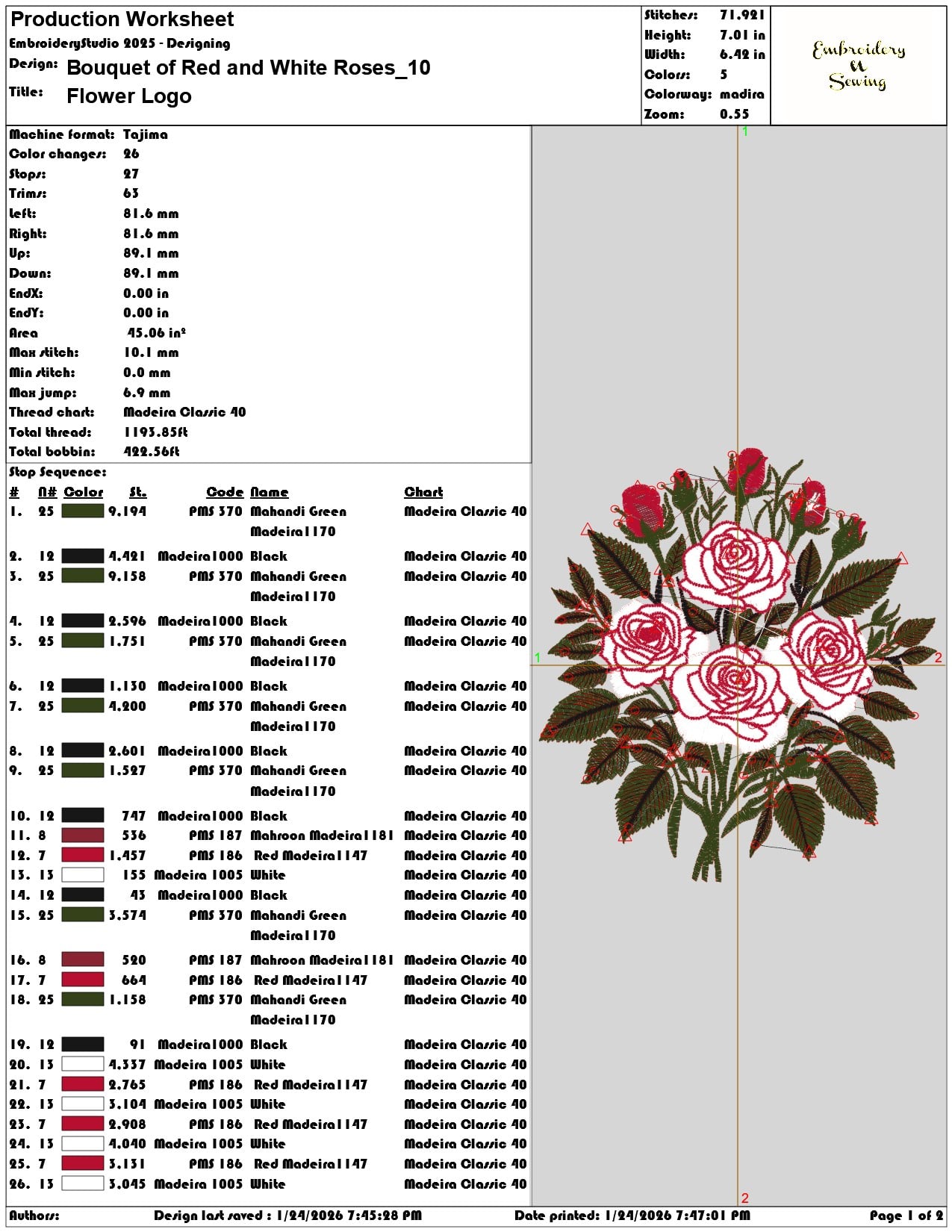 Bouquet of Red and White Roses    - Elegant embroidery design file - instant download — view 3