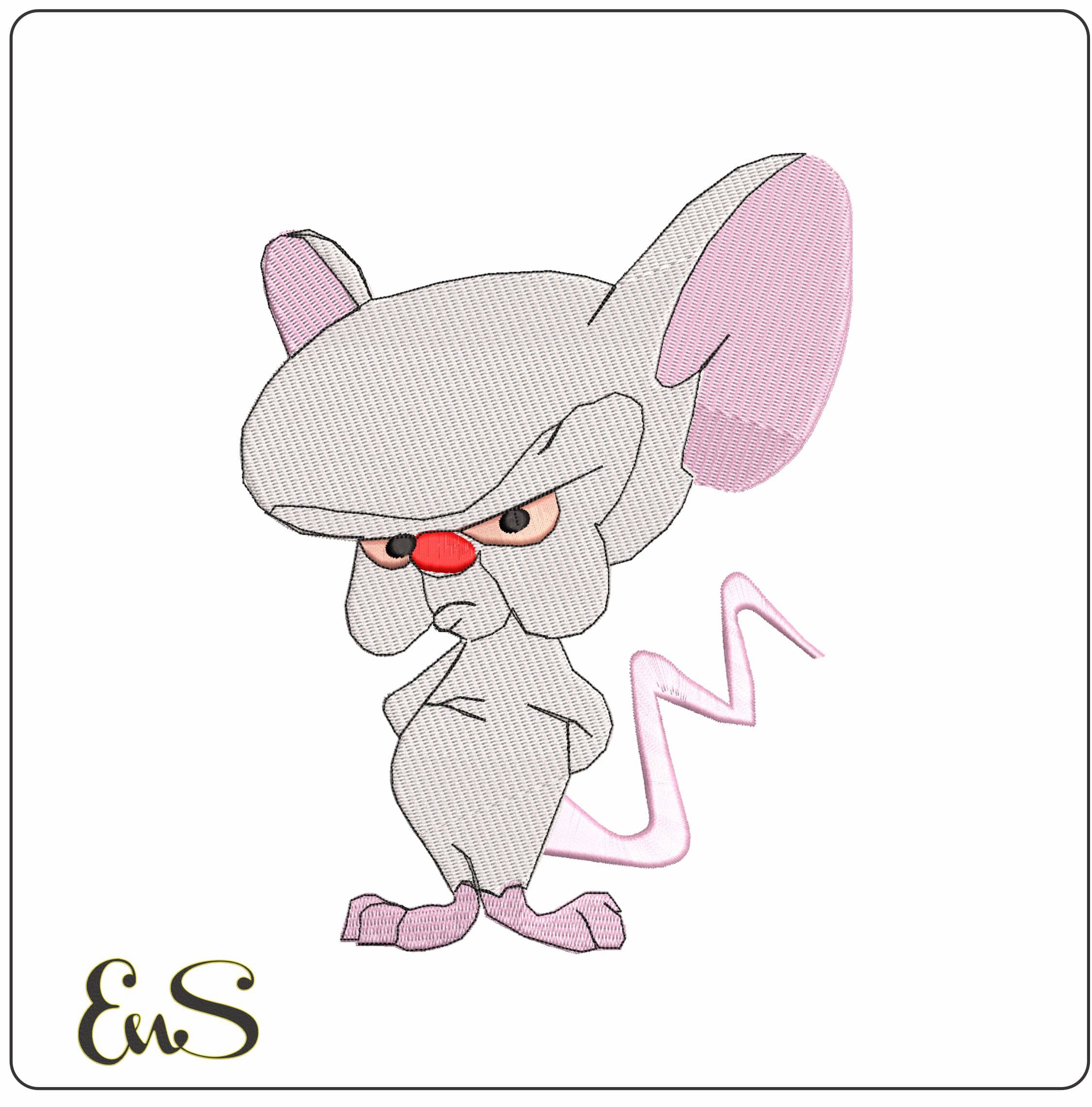 Brain Mouse Pinky and the Brain Cartoon    - Elegant embroidery design file - instant download