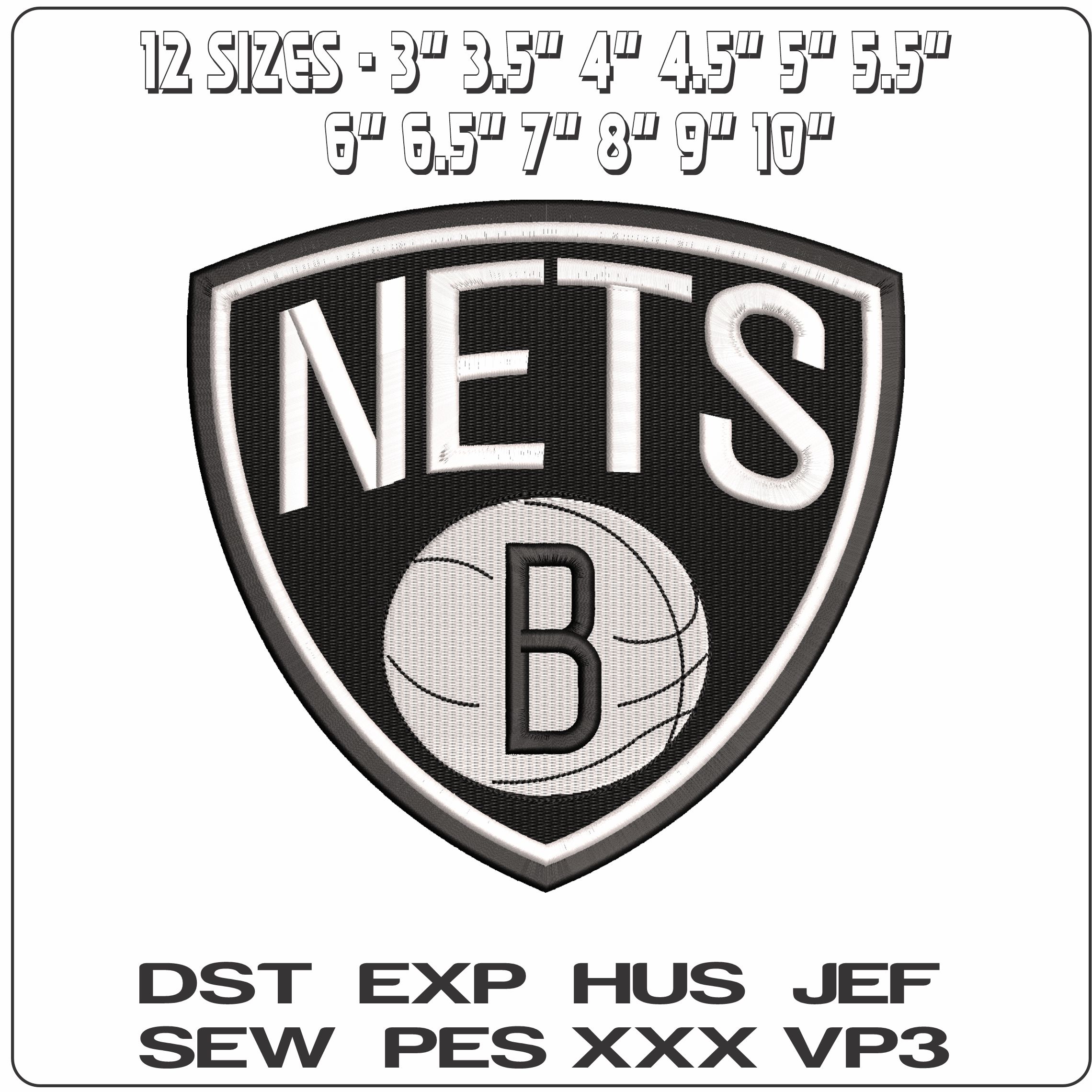 Brooklyn Nets New York B NBA   - Elegant embroidery design file - instant download — view 2