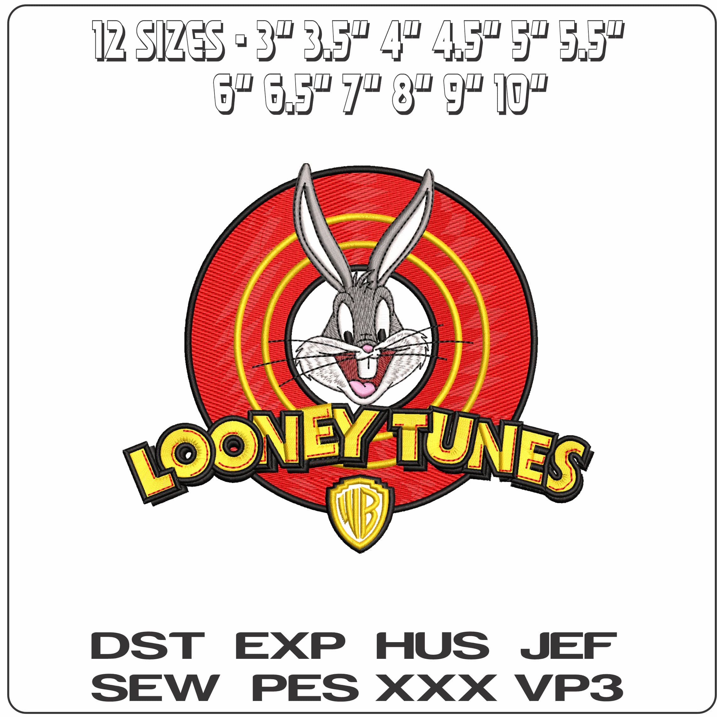 Bugs Bunny in Logo Looney Tunes   - Elegant embroidery design file - instant download — view 2