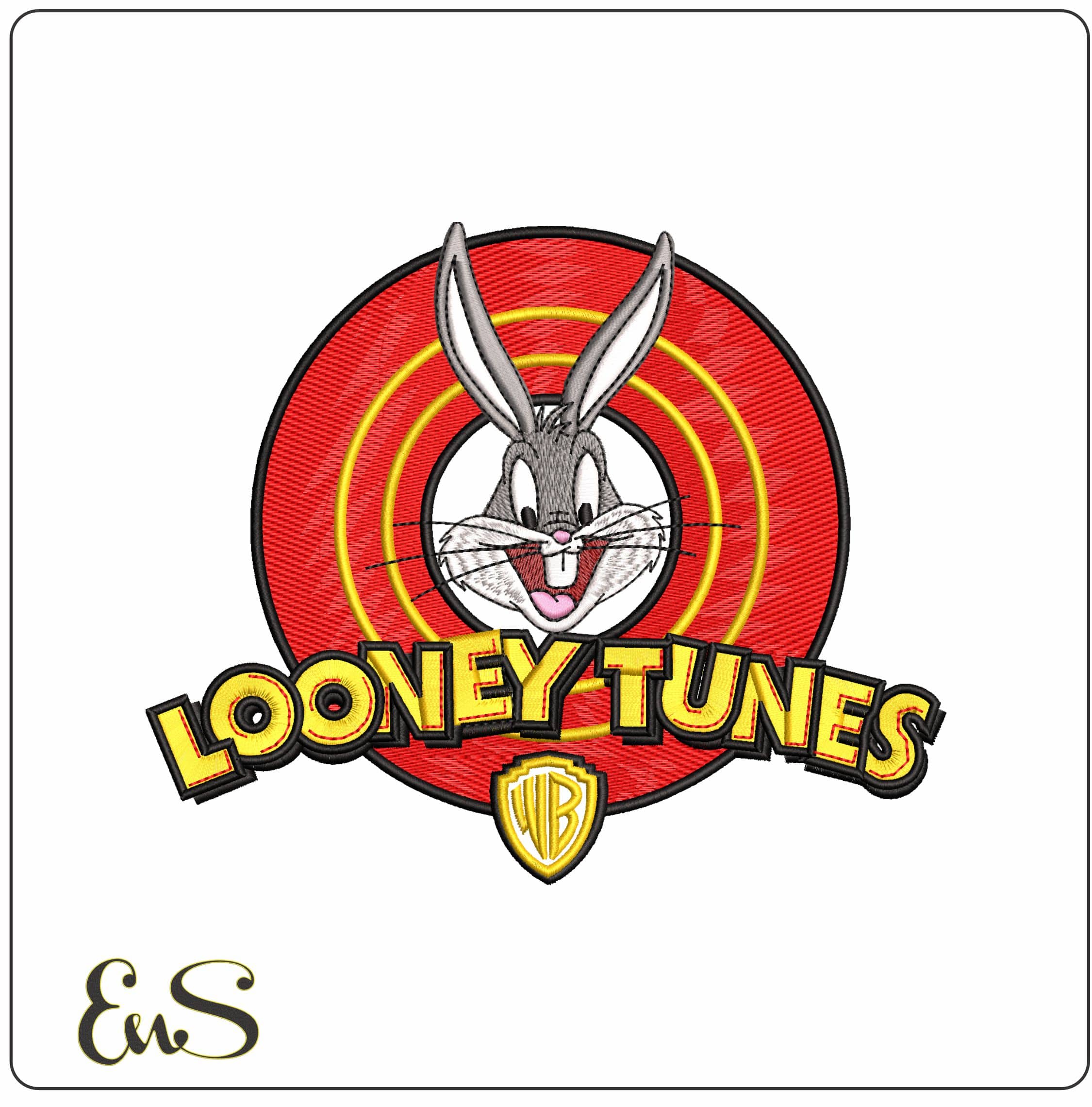 Bugs Bunny in Logo Looney Tunes   - Elegant embroidery design file - instant download