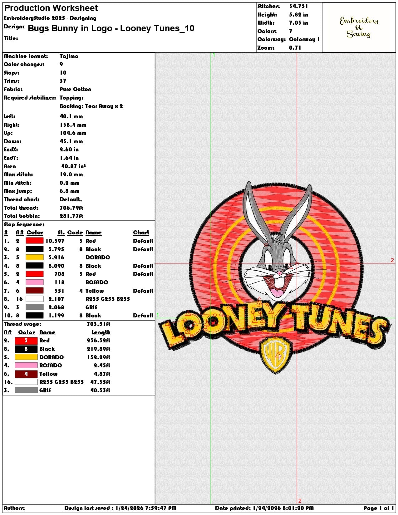 Bugs Bunny in Logo Looney Tunes   - Elegant embroidery design file - instant download — view 3
