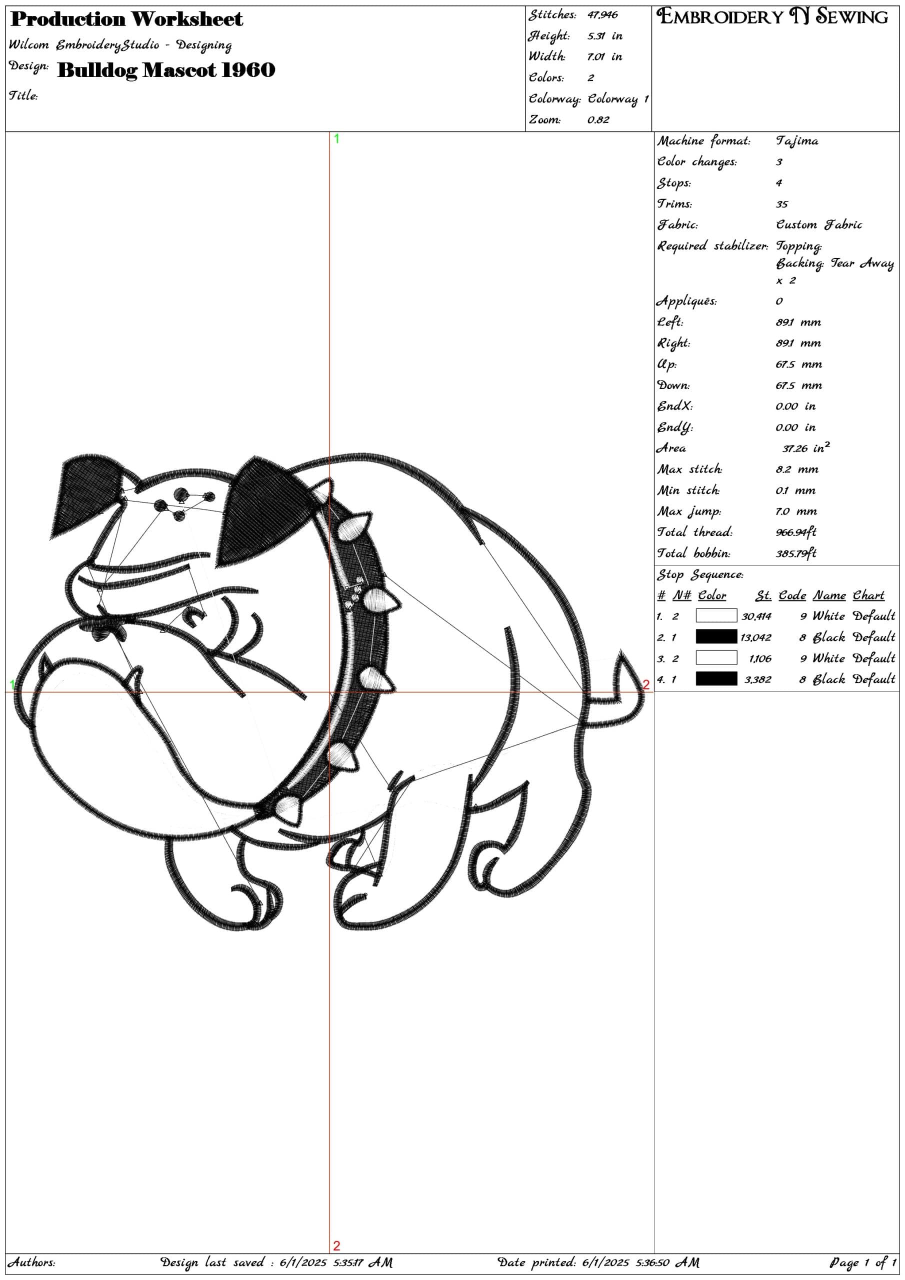 Bulldog Mascot 1960  - Elegant embroidery design file - instant download — view 3
