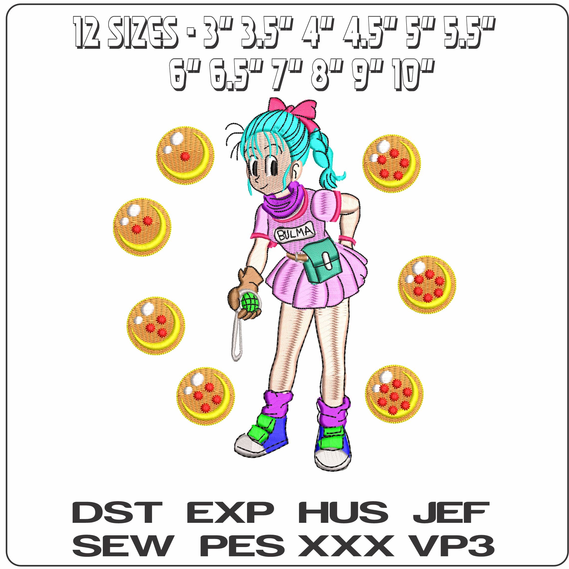Bulma with grenade Dragon ballz Anime  - Elegant embroidery design file - instant download — view 2