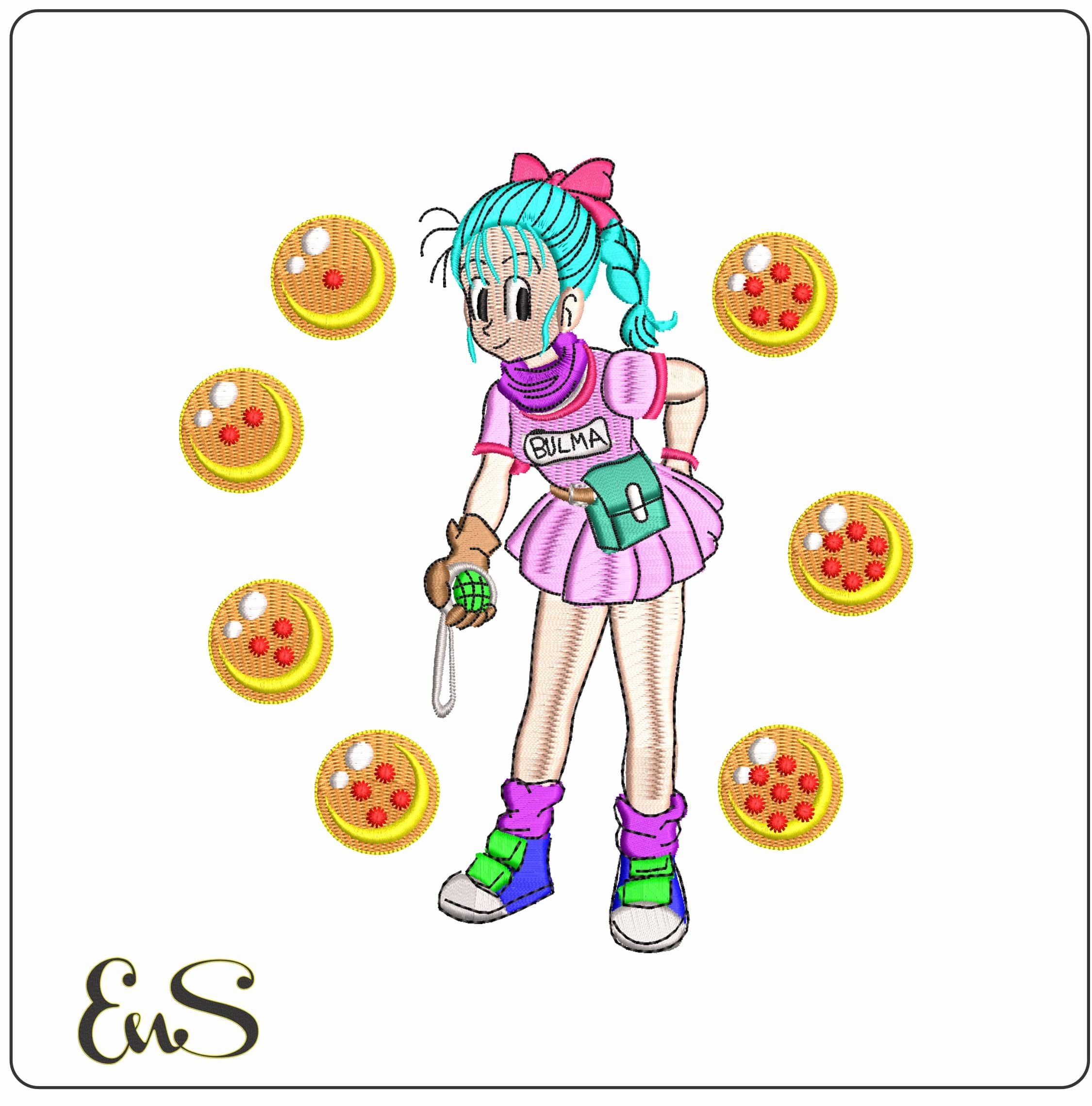 Bulma with grenade Dragon ballz Anime - Elegant embroidery design file - instant download