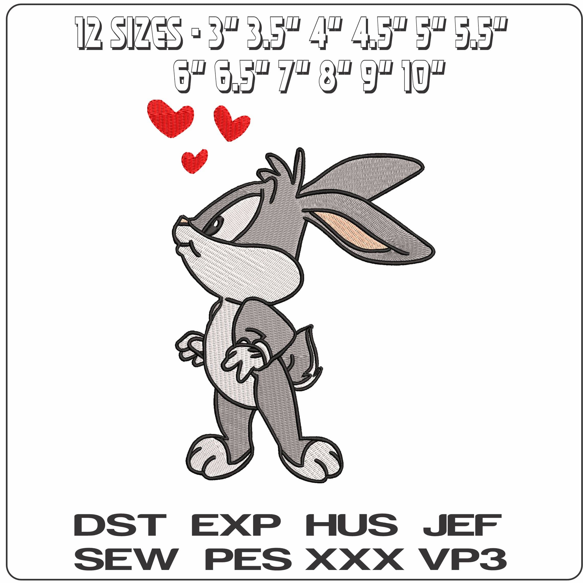 Bunny with Love  - Elegant embroidery design file - instant download — view 2