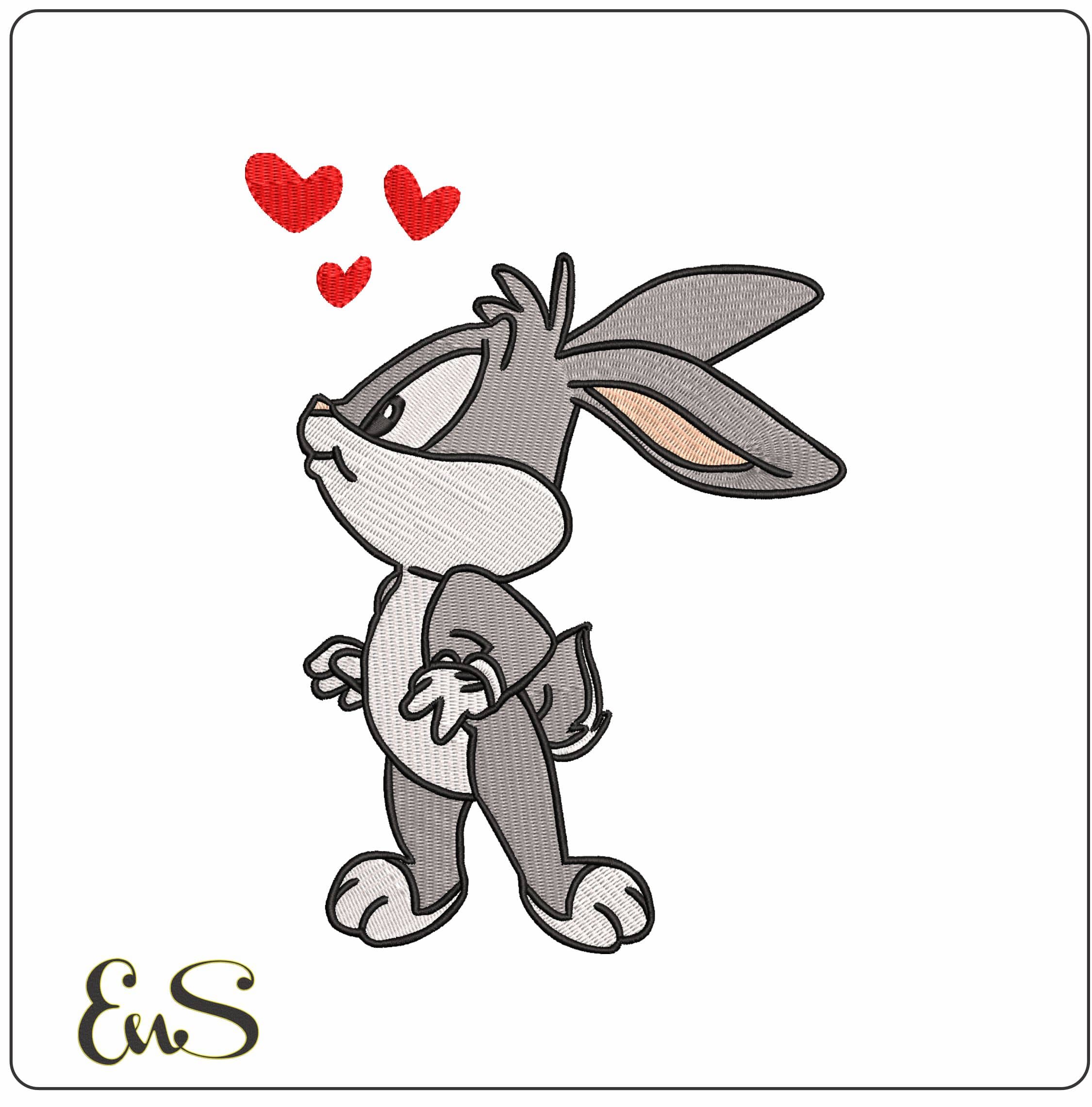 Bunny with Love  - Elegant embroidery design file - instant download