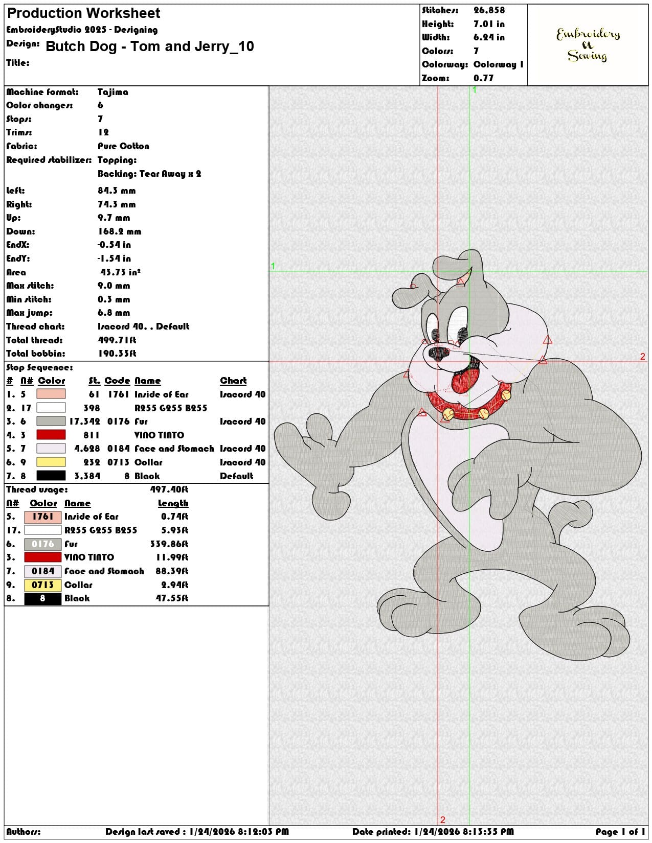 Butch Dog Tom and Jerry  - Elegant embroidery design file - instant download — view 3